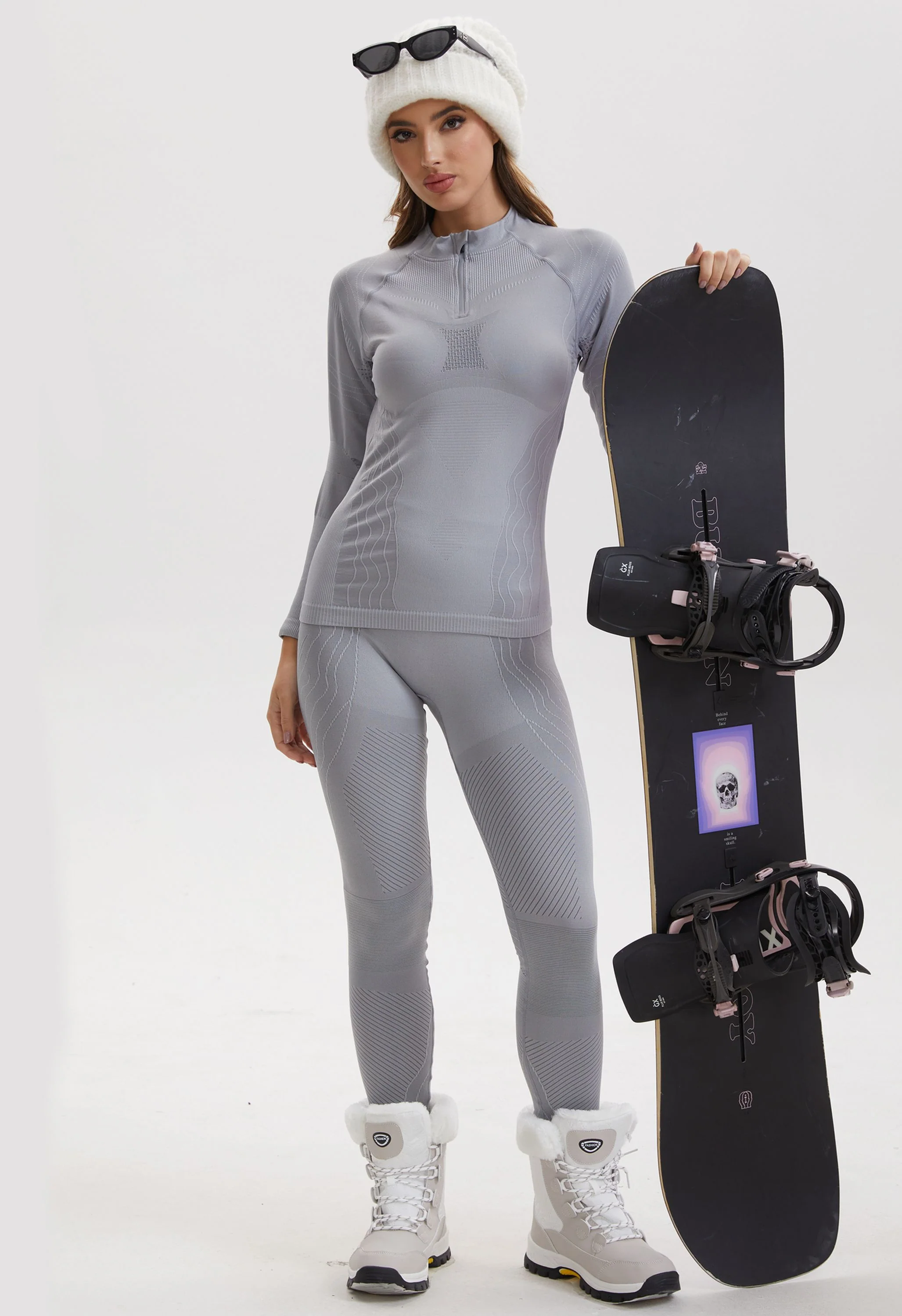 Women Seamless Quarter Zip Thermal Underwear Set, Long Sleeve Compression Base Layer Top & Bottom, Warm Functional Thermal Wear for Winter Cold Weather - Image 8