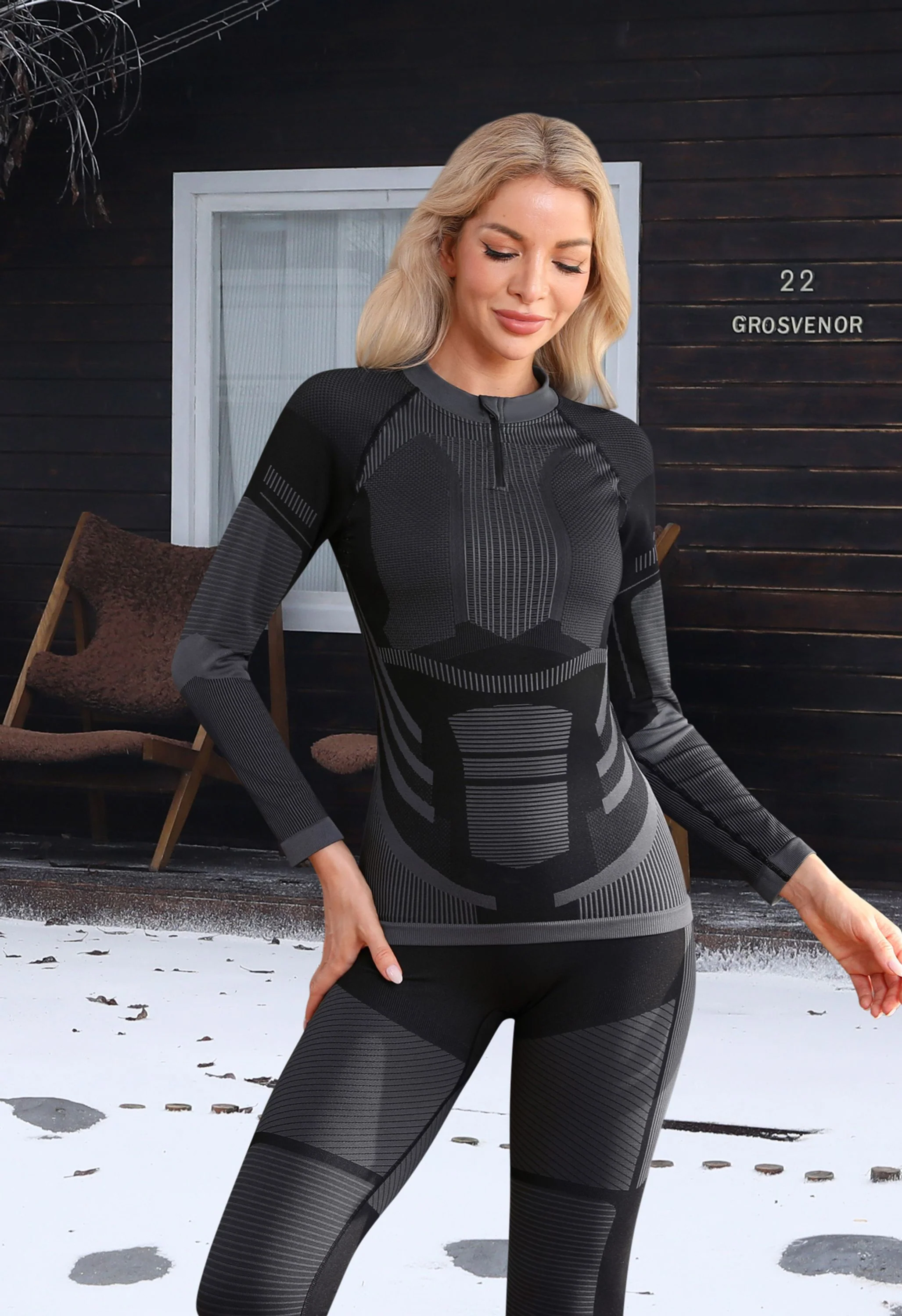 Women Seamless Quarter Zip Thermal Underwear Set - Image 8