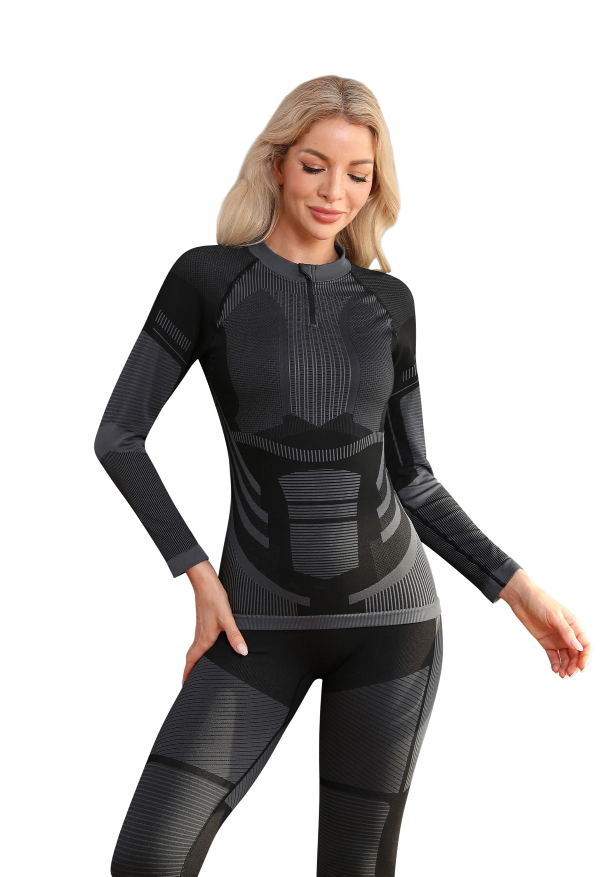 Women Seamless Quarter Zip Thermal Underwear Set - Image 9