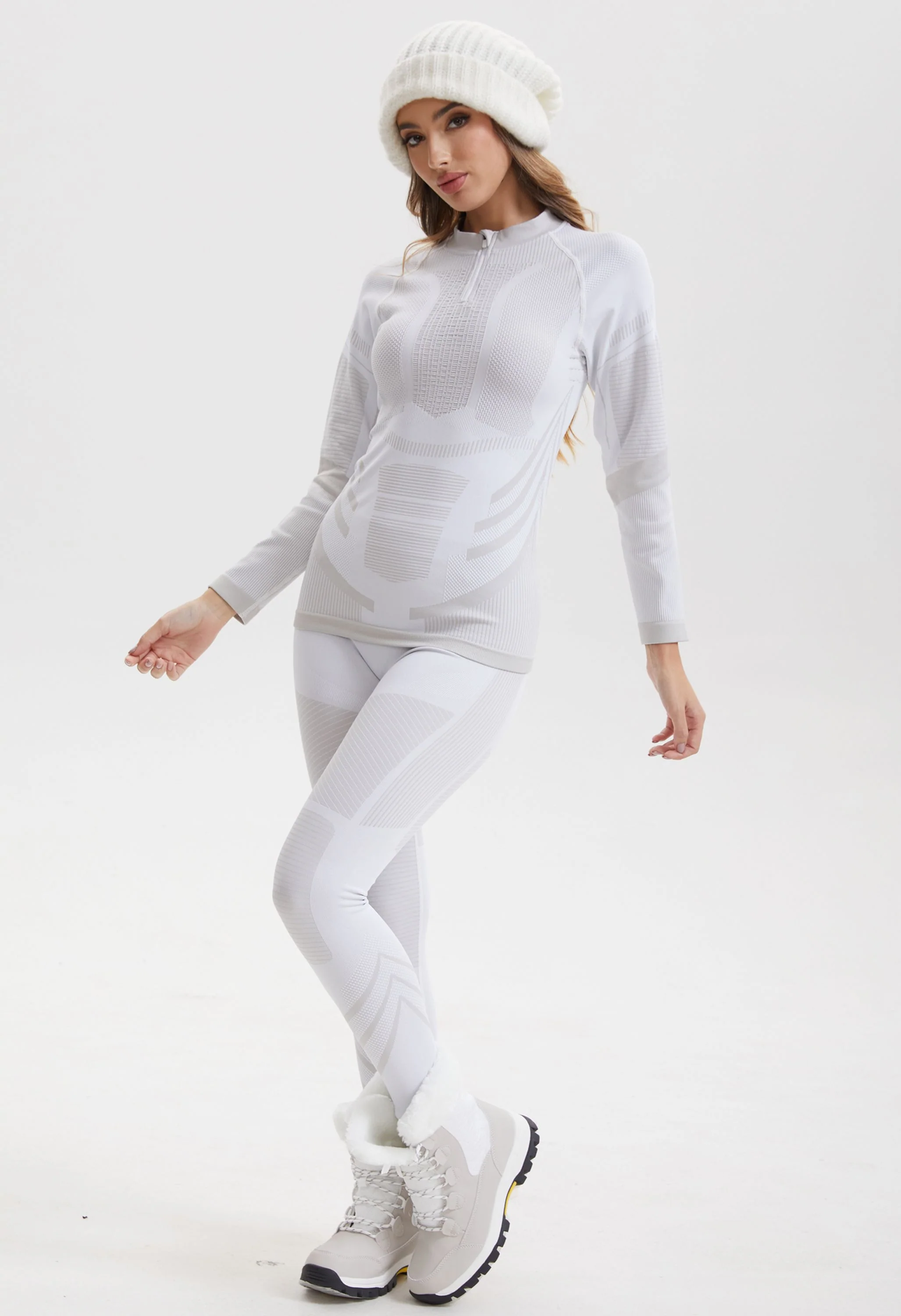 Women Seamless Quarter Zip Thermal Underwear Set, Long Sleeve Compression Base Layer Top & Bottom with Ergonomic Design, Warm Functional Thermal Wear for Winter Cold Weather - Image 3
