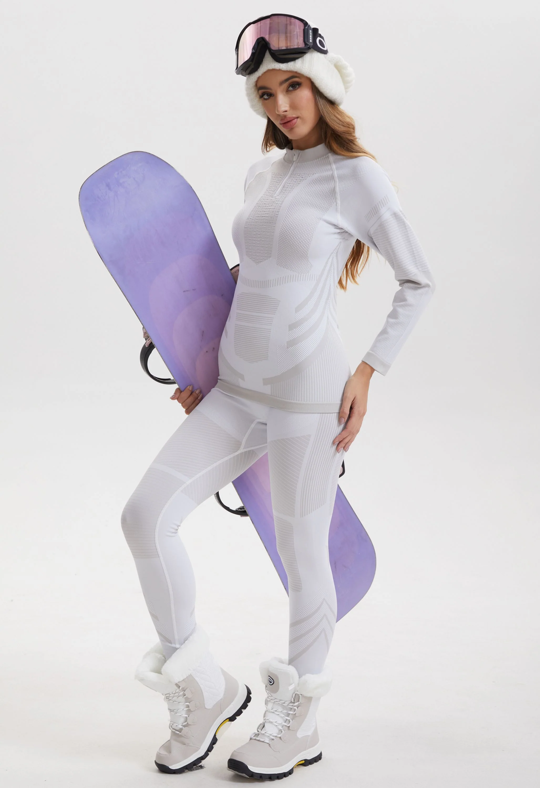 Women Seamless Quarter Zip Thermal Underwear Set, Long Sleeve Compression Base Layer Top & Bottom with Ergonomic Design, Warm Functional Thermal Wear for Winter Cold Weather - Image 9