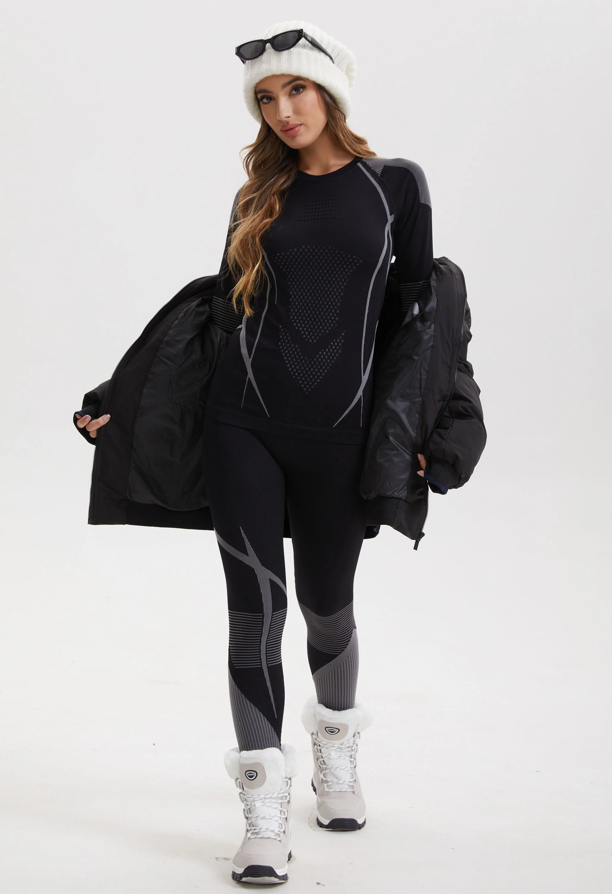Women Seamless Thermal Underwear Set, Round Neck Compression Base Layer Top & Bottom with Contrast Stitching, Warm Functional Thermal Wear for Winter Cold Weather - Image 7