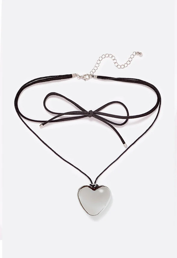 Amie Puff Heart On Faux Suede Wrap Around Choker - Image 2