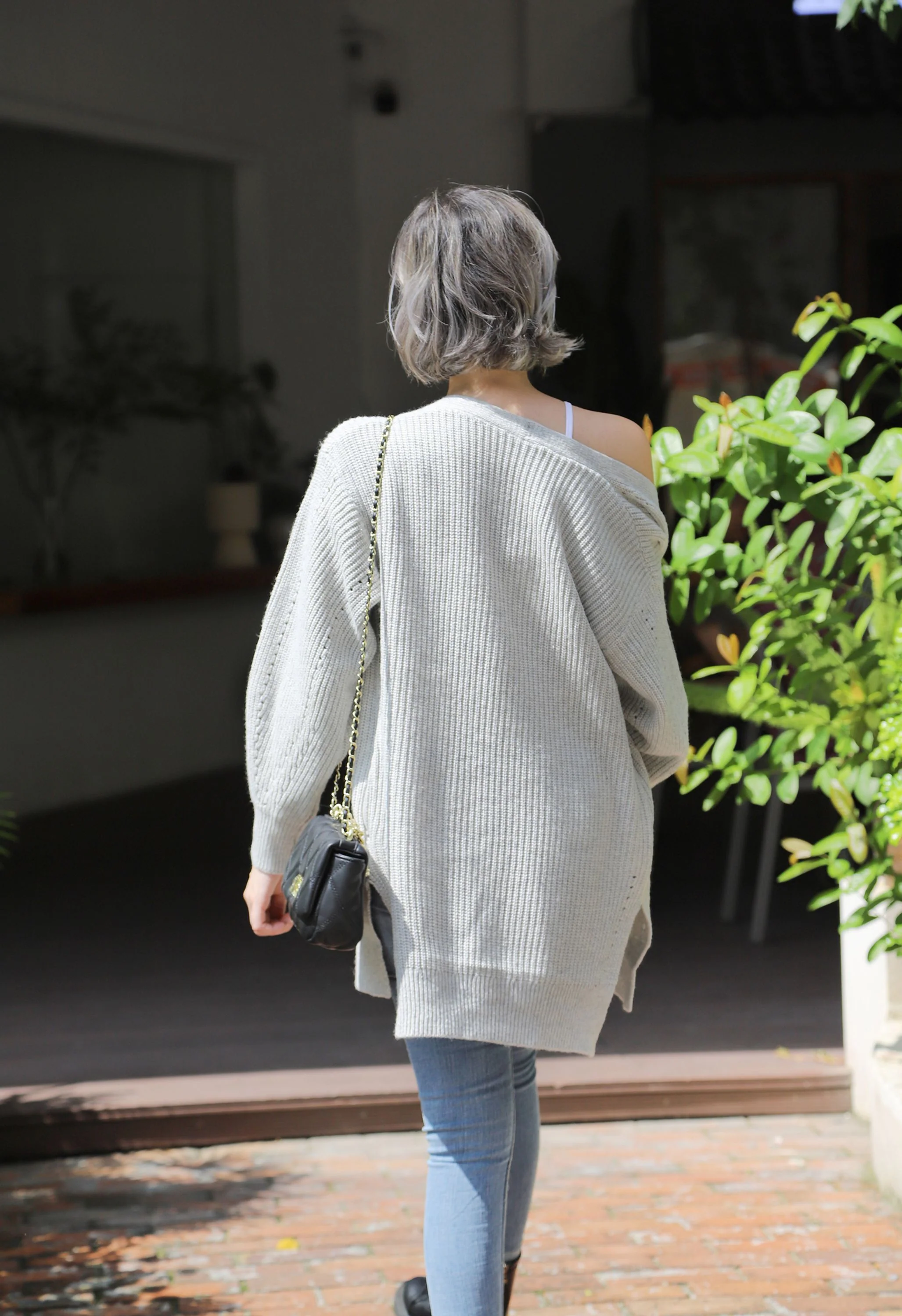 Women's V-Neck Button Front Gray Sweater - Image 5