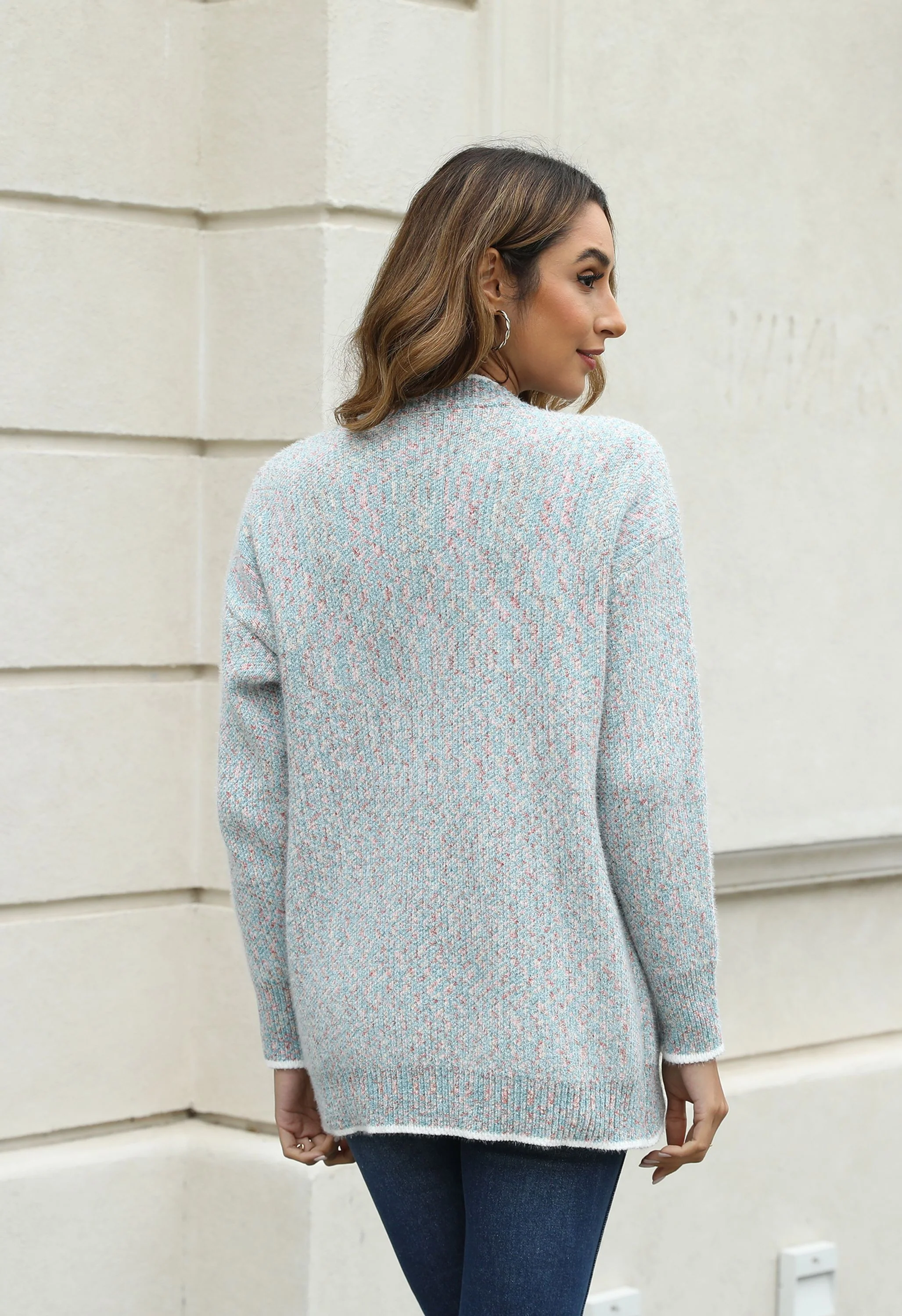 Women's Pink V-Neck Button Front Sweater - Image 8