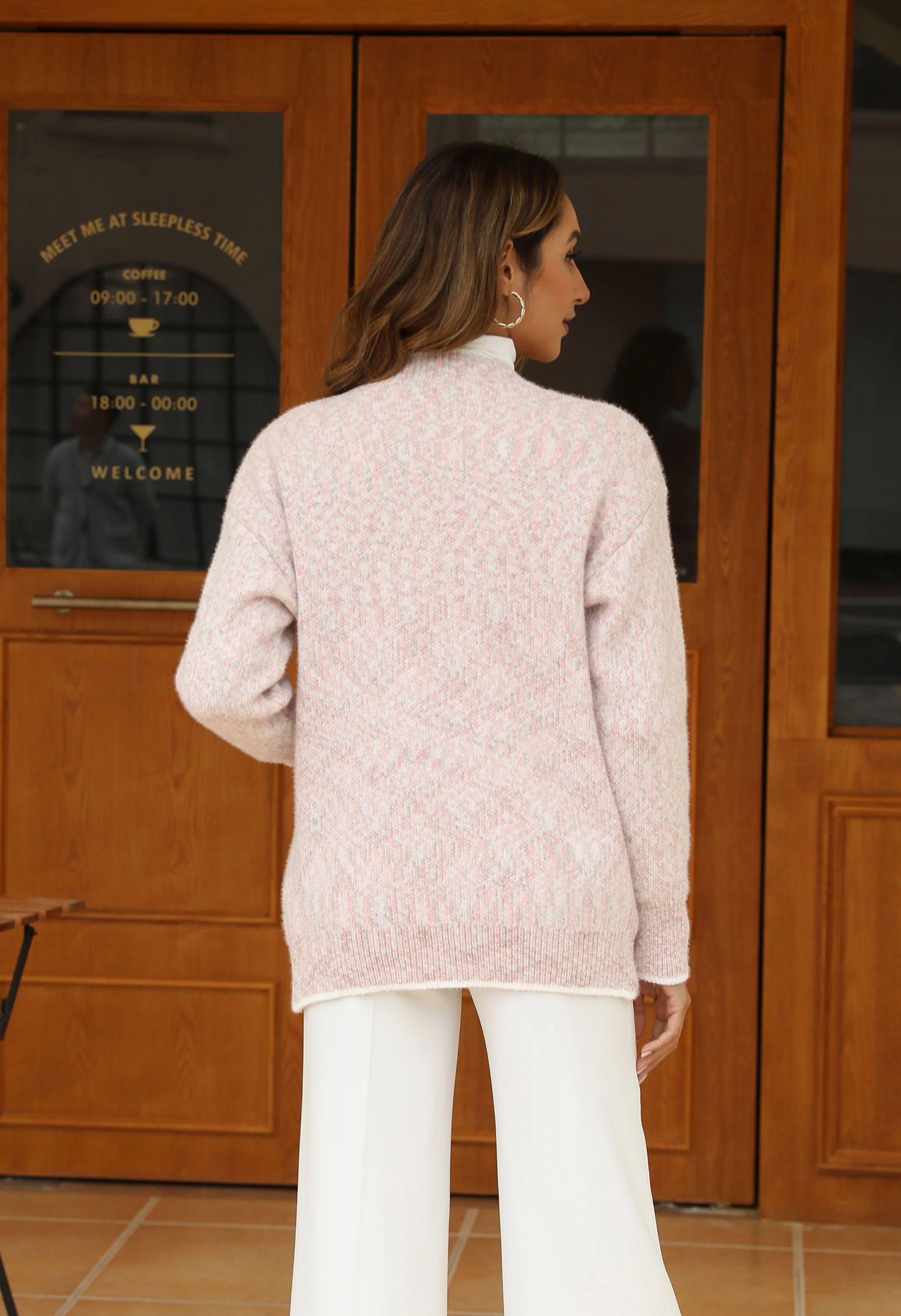 Women's Pink V-Neck Button Front Sweater - Image 10