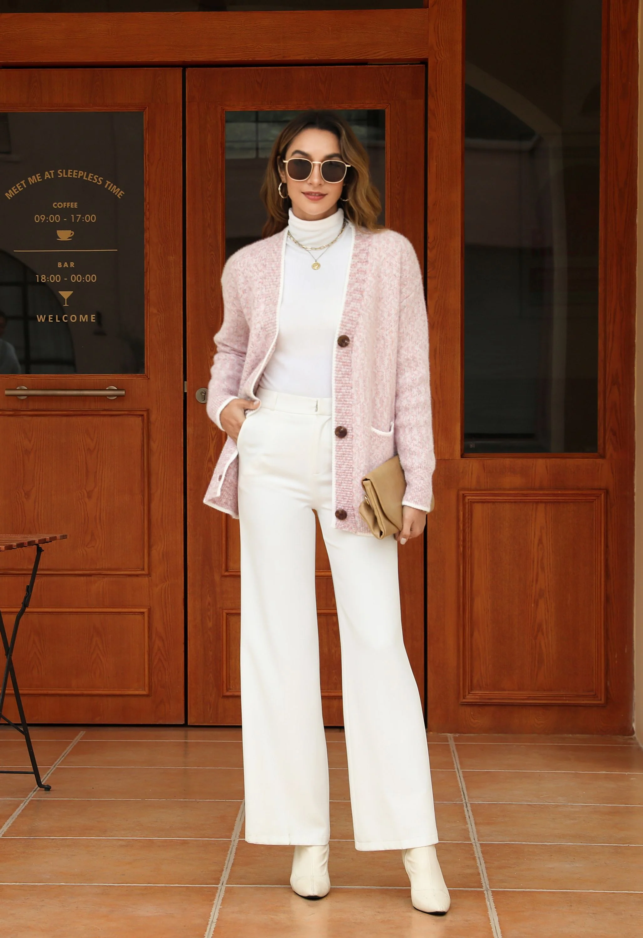 Women's Pink V-Neck Button Front Sweater - Image 12