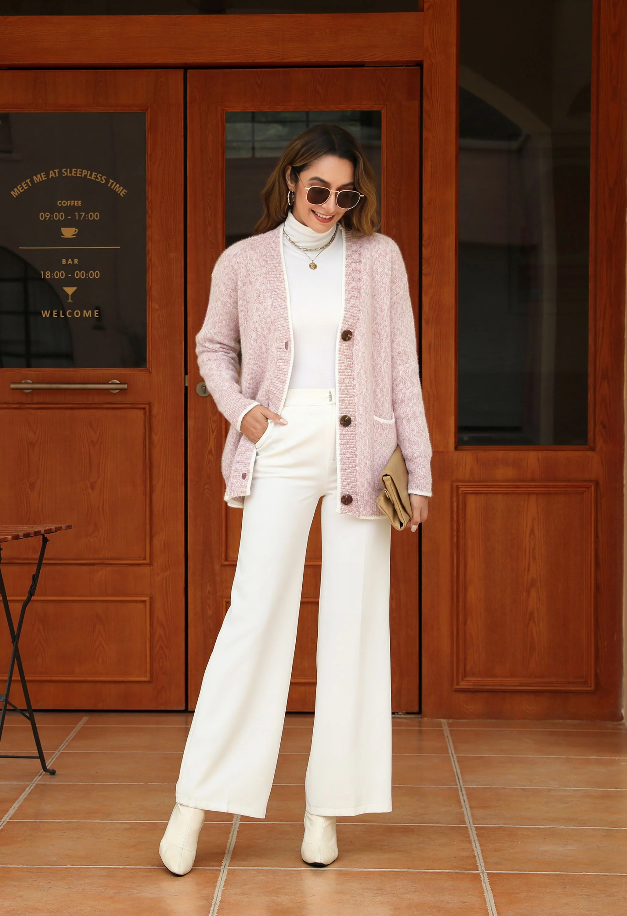Women's Pink V-Neck Button Front Sweater - Image 13