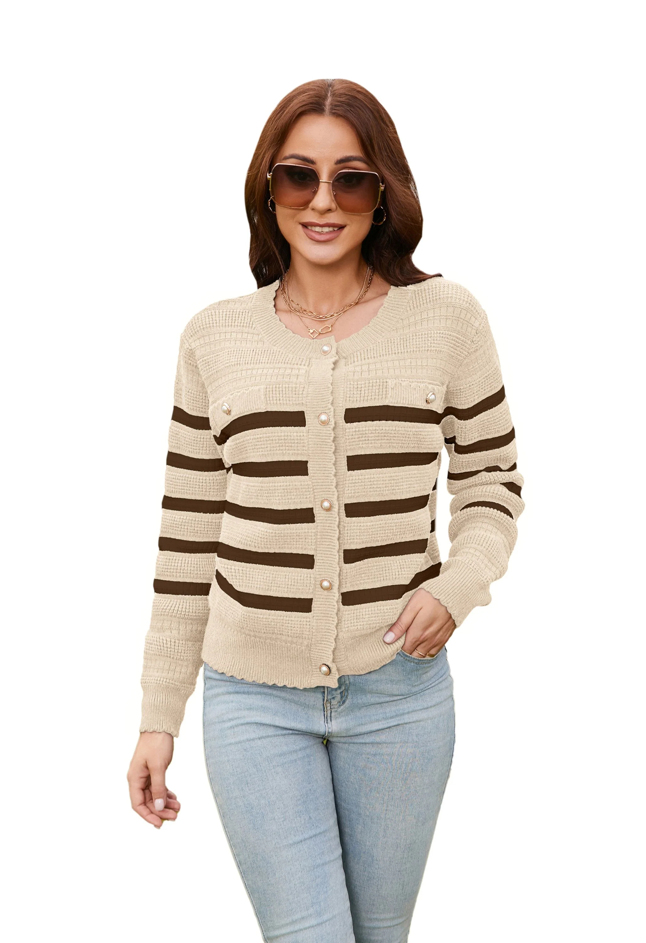 Women's Button Front Beige Sweater - Image 5