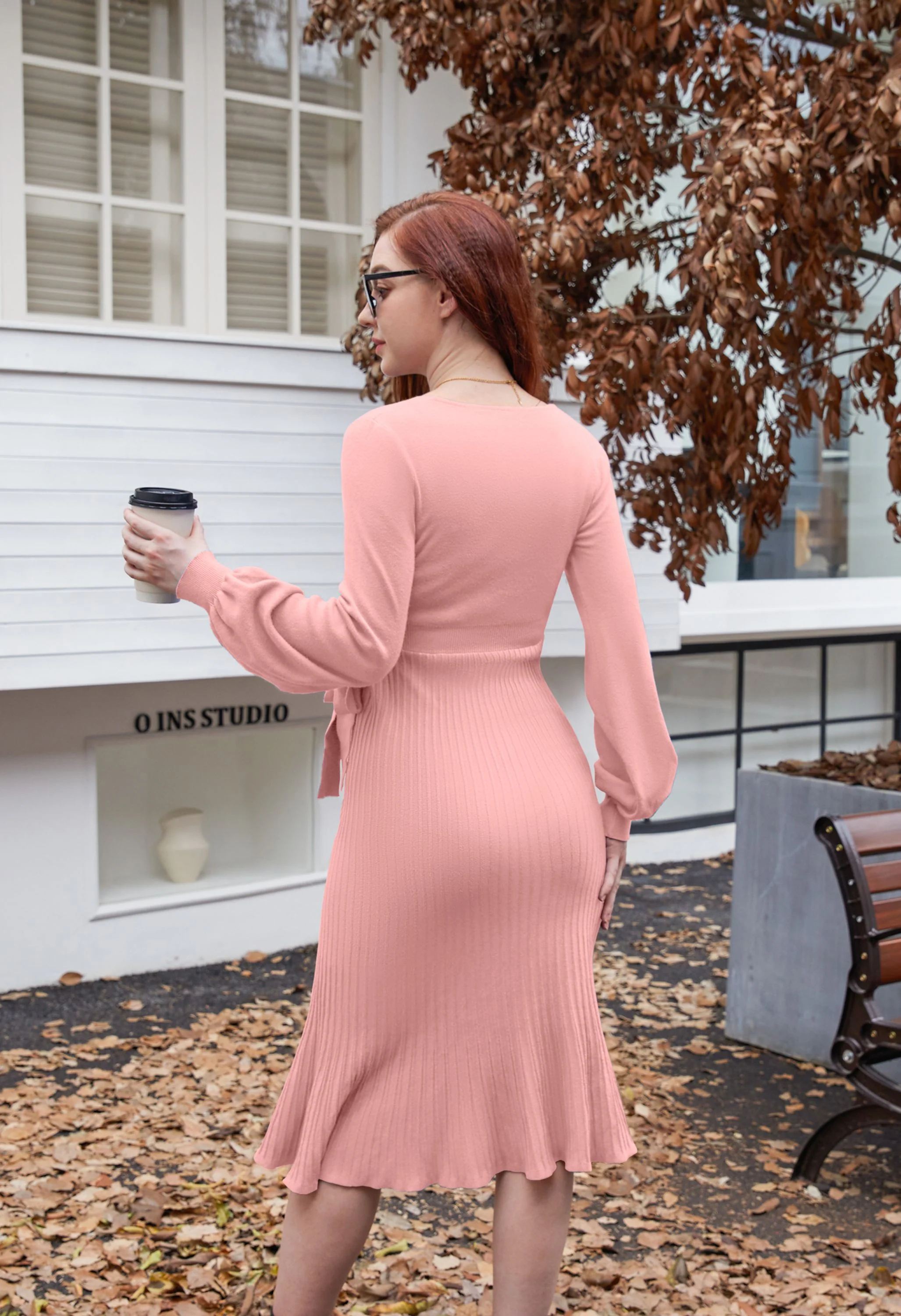 Women's Maternity V-Neck Belted Blue Midi Dress - Image 3