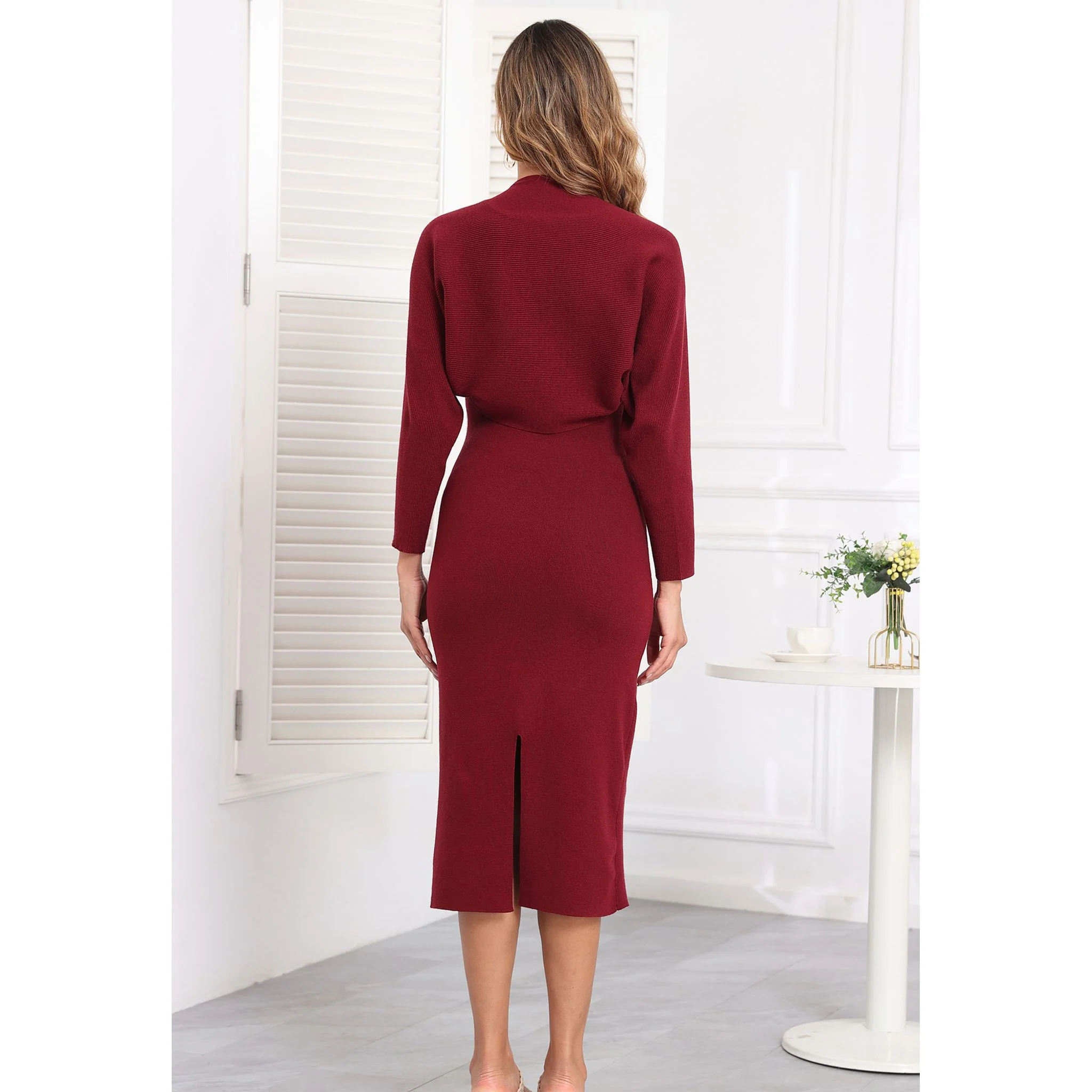 Women's Red Maternity Dress Sweater Two Piece Sets - Image 5
