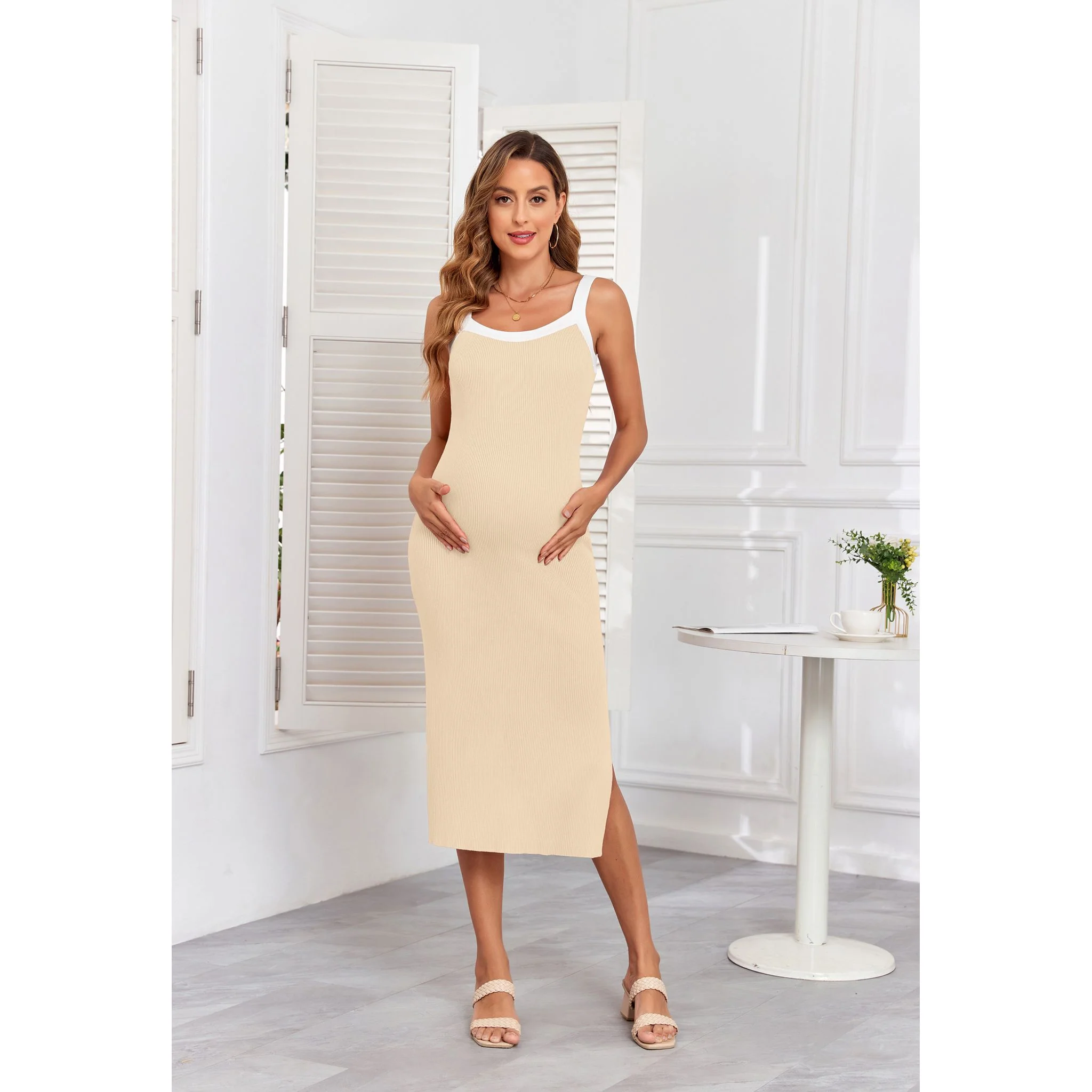 Women's Maternity Bodycon Light Apricot Dress - Image 7