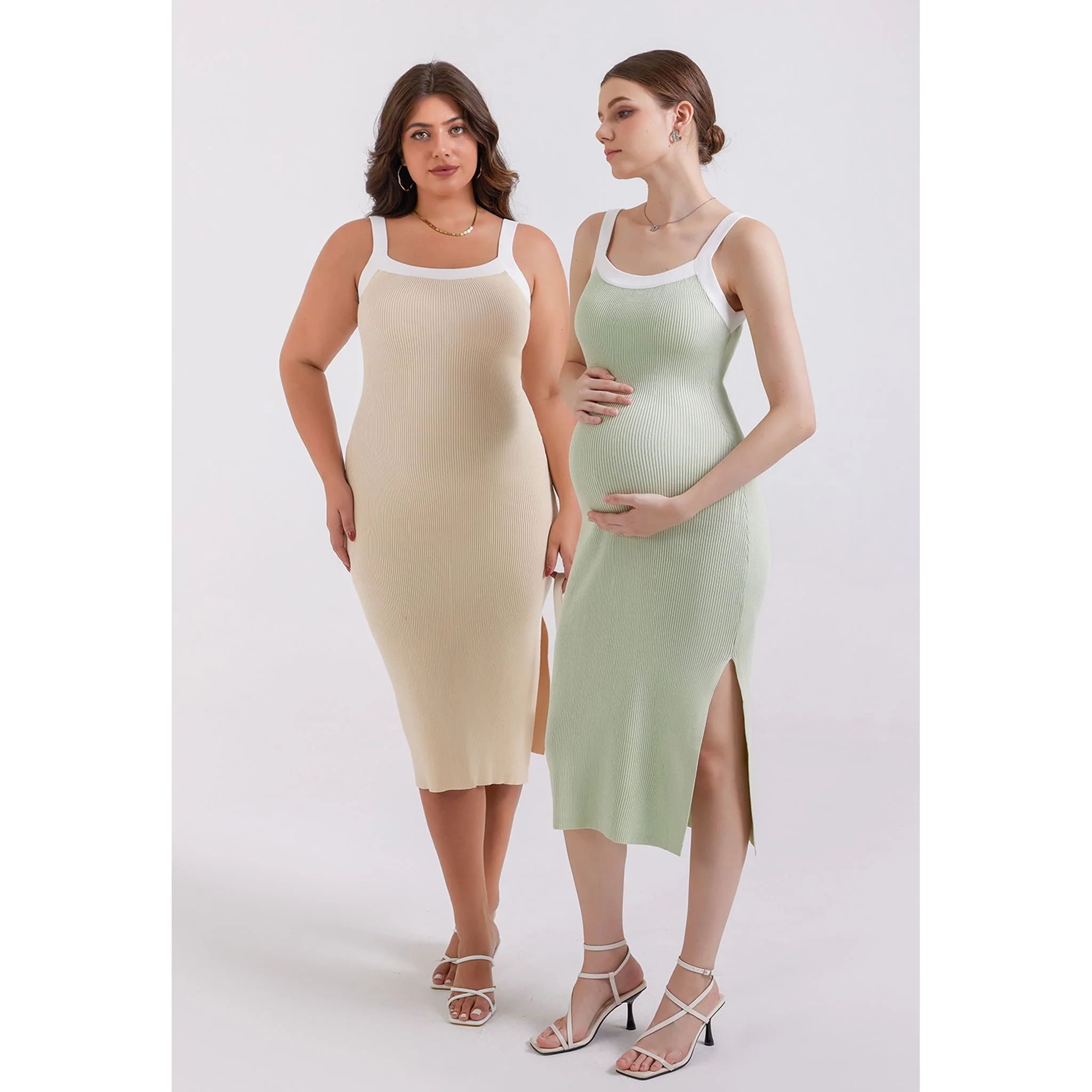 Women's Maternity Bodycon Light Apricot Dress - Image 9