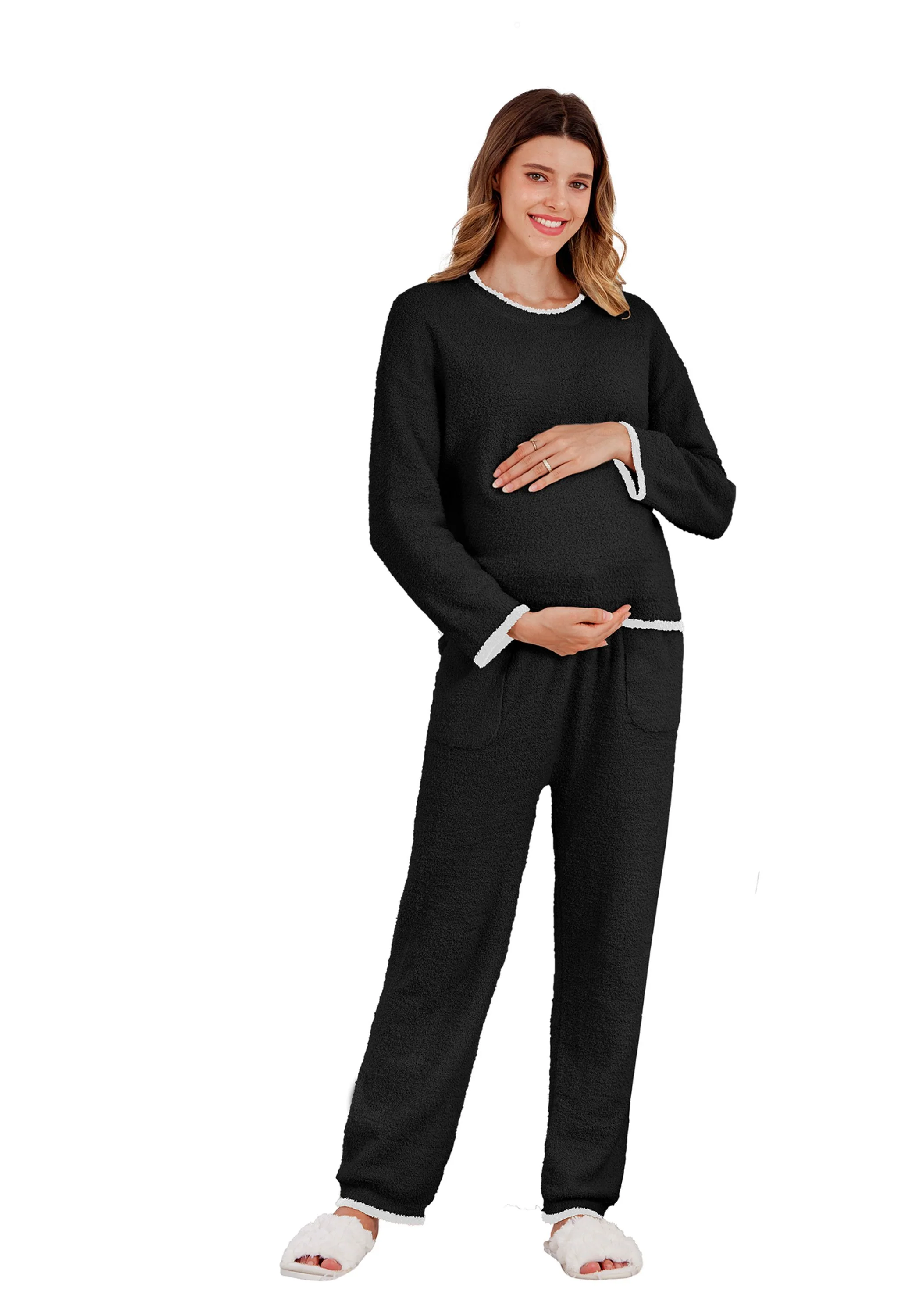Women's Maternity Purple Pajamas Fleece Postpartum 2 Piece Lounge Set - Image 10