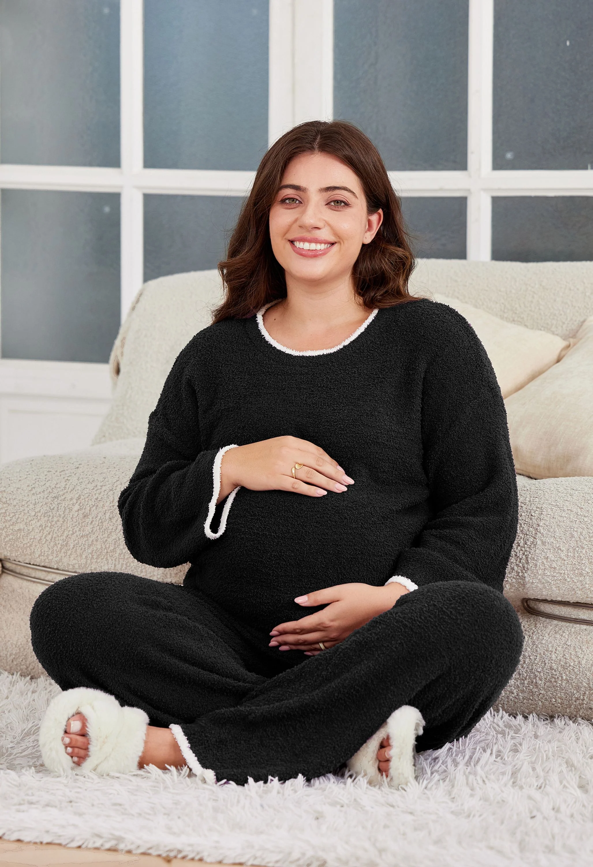 Women's Maternity Purple Pajamas Fleece Postpartum 2 Piece Lounge Set - Image 8