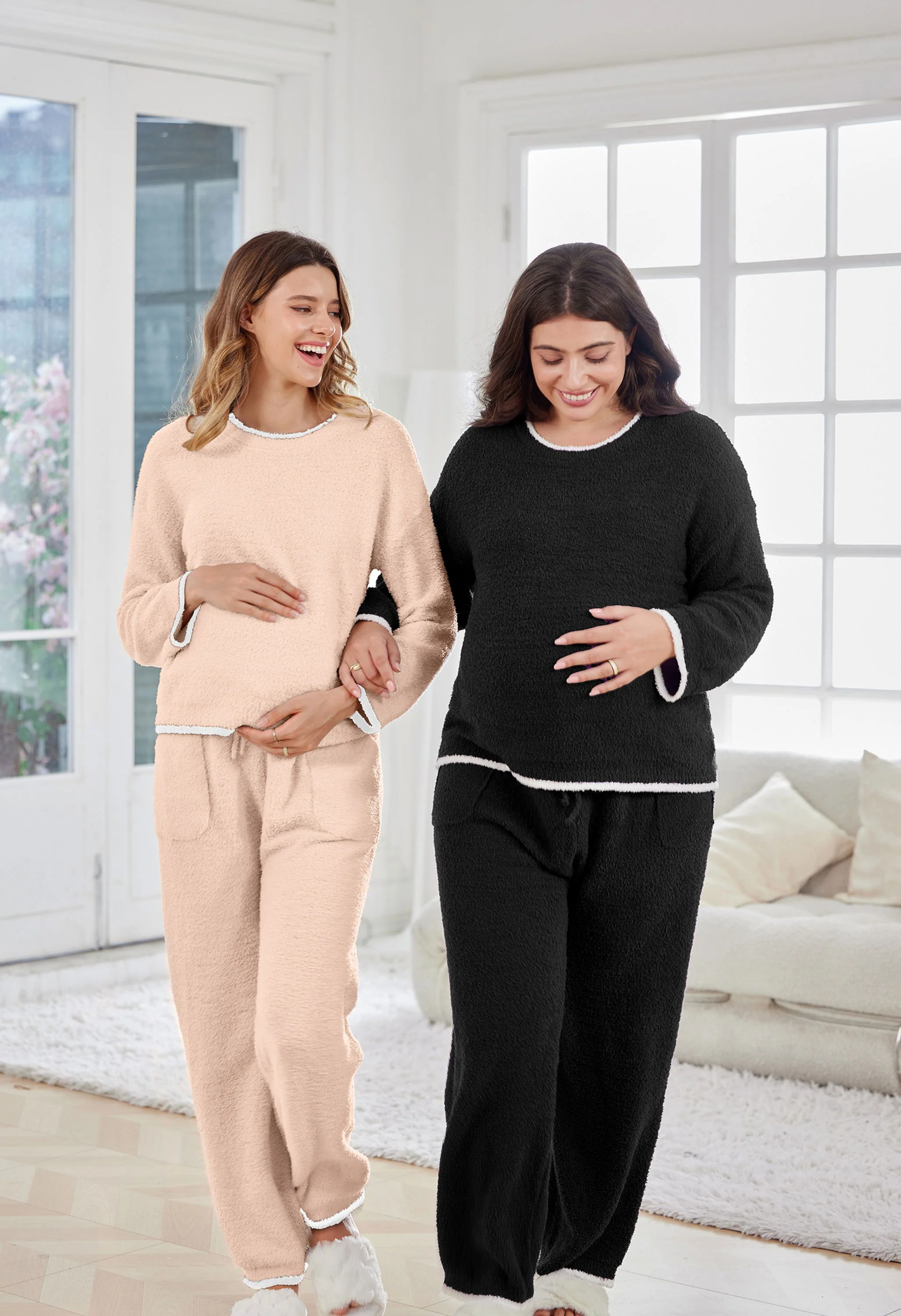 Women's Maternity Purple Pajamas Fleece Postpartum 2 Piece Lounge Set - Image 9