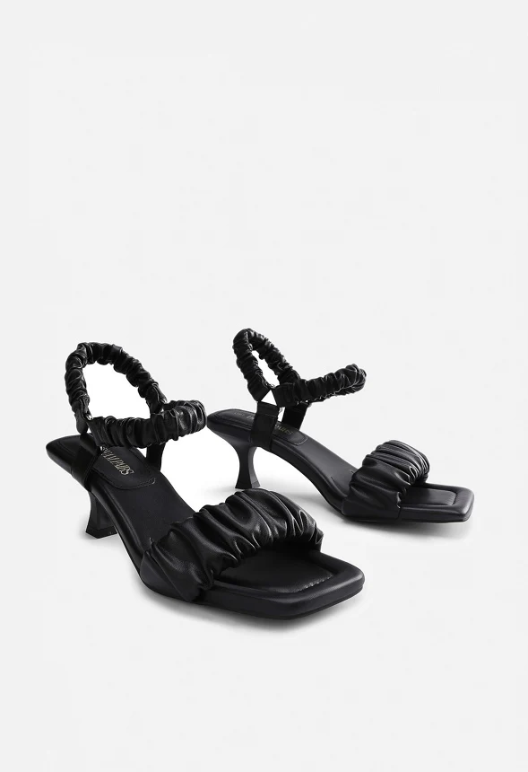 Aphrodite Ruched Square Toe Kitten Heel Sandal - Image 3