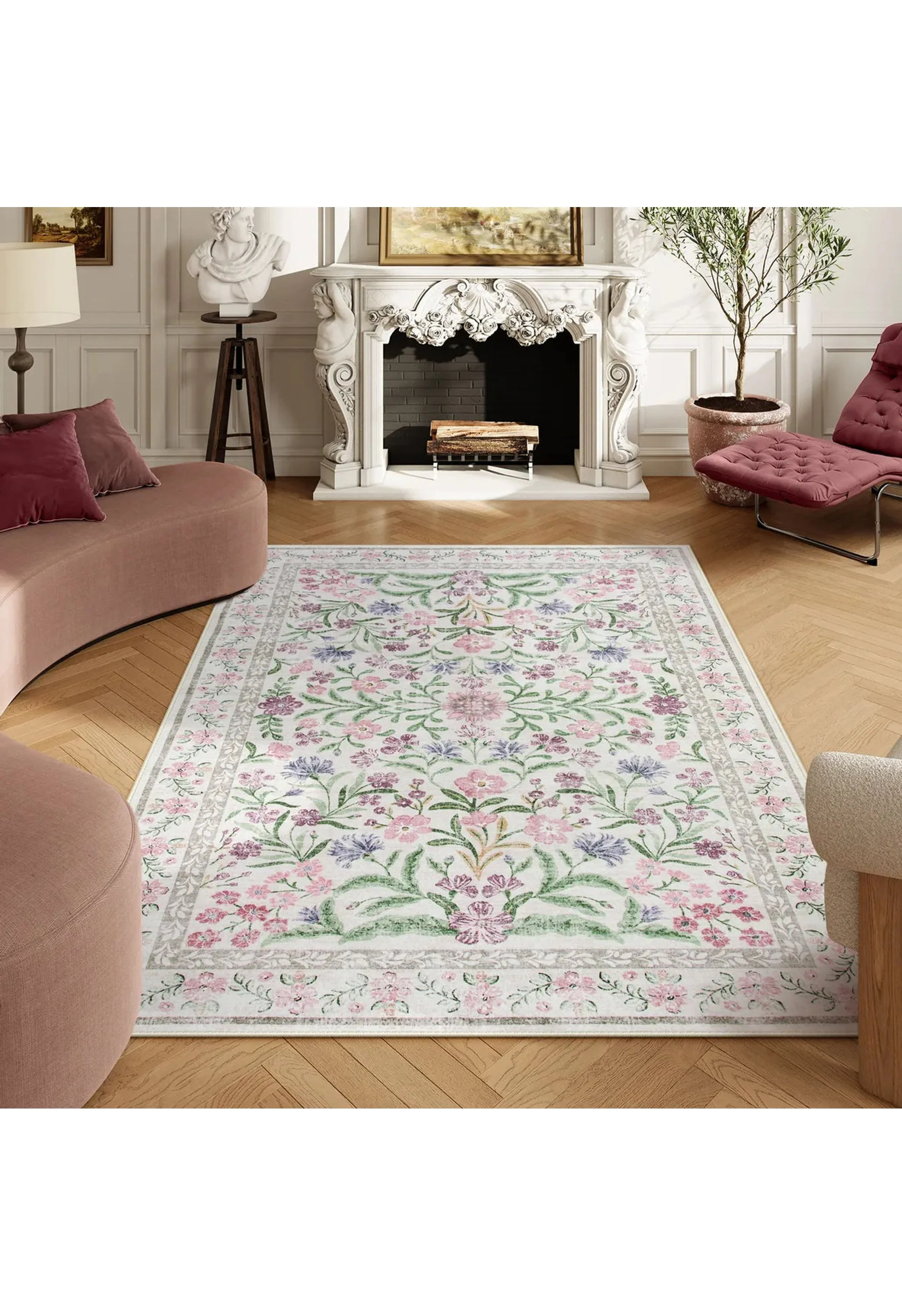 Sylvie Washable Boho Modern Parisian Garden Floral Purple Rug - Image 2