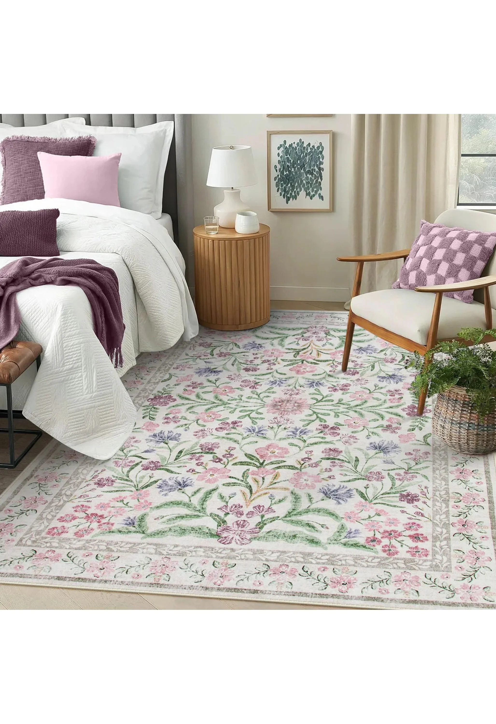 Sylvie Washable Boho Modern Parisian Garden Floral Purple Rug - Image 4
