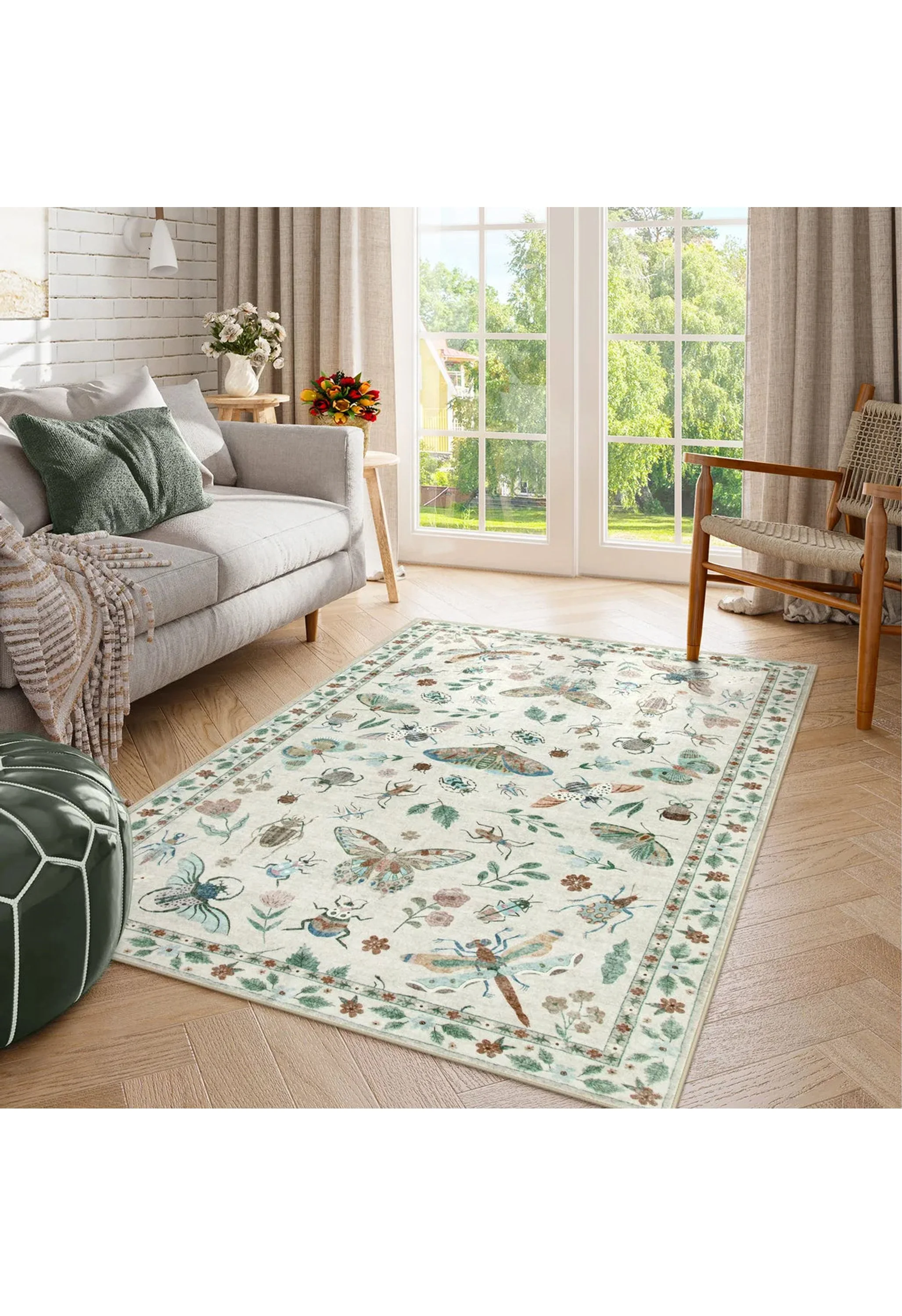Vionnet Washable Modern Parisian Insect Beige Rug - Image 4