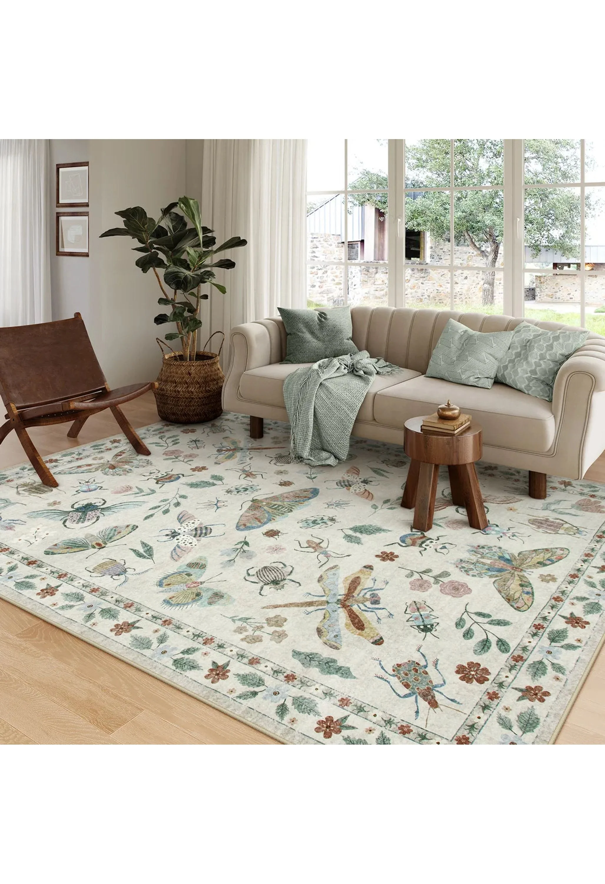 Vionnet Washable Modern Parisian Insect Beige Rug - Image 8
