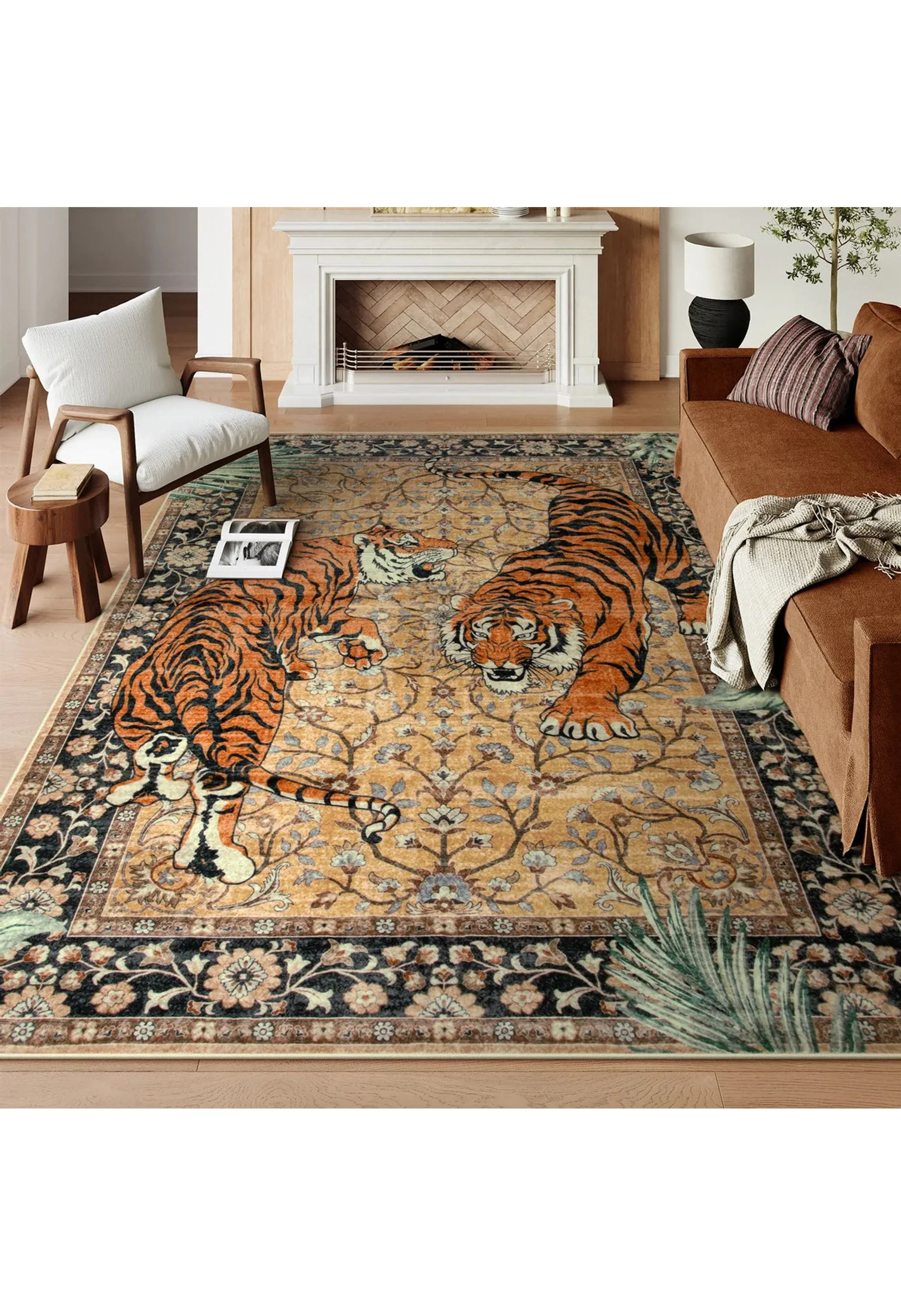 Rava Washable Wild Tiger Desert Yellow Rug - Image 2