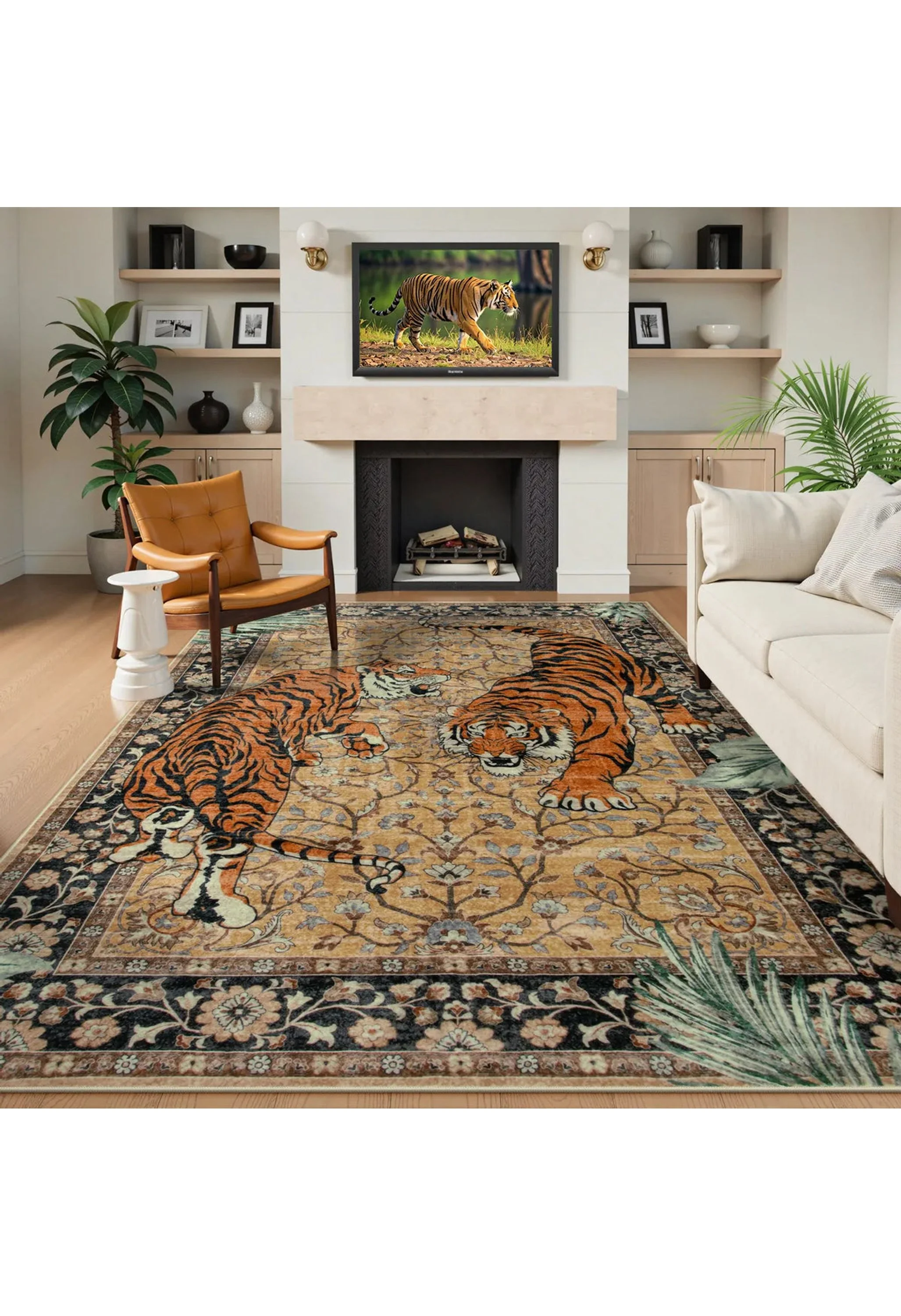 Rava Washable Wild Tiger Desert Yellow Rug - Image 3