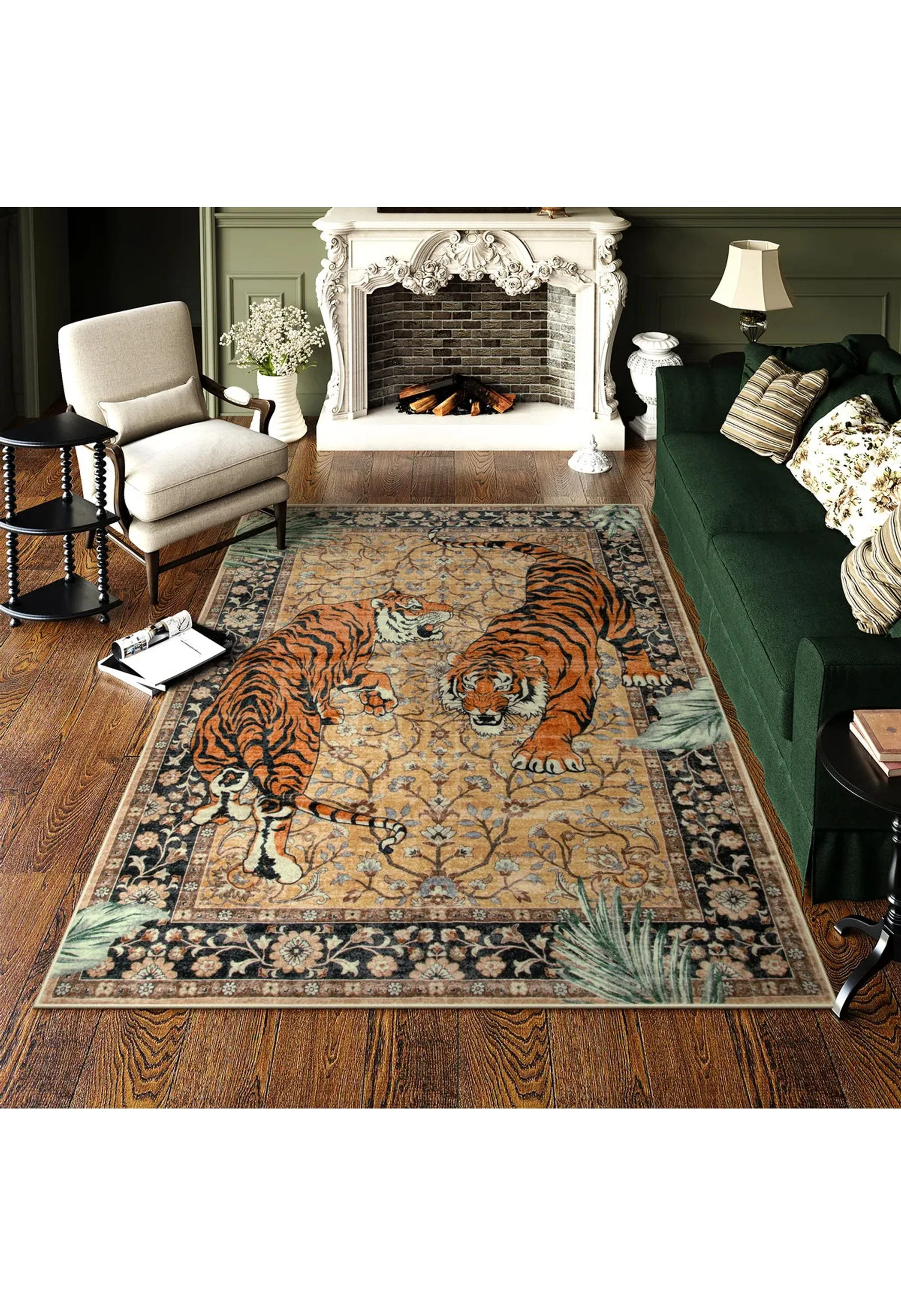Rava Washable Wild Tiger Desert Yellow Rug - Image 6
