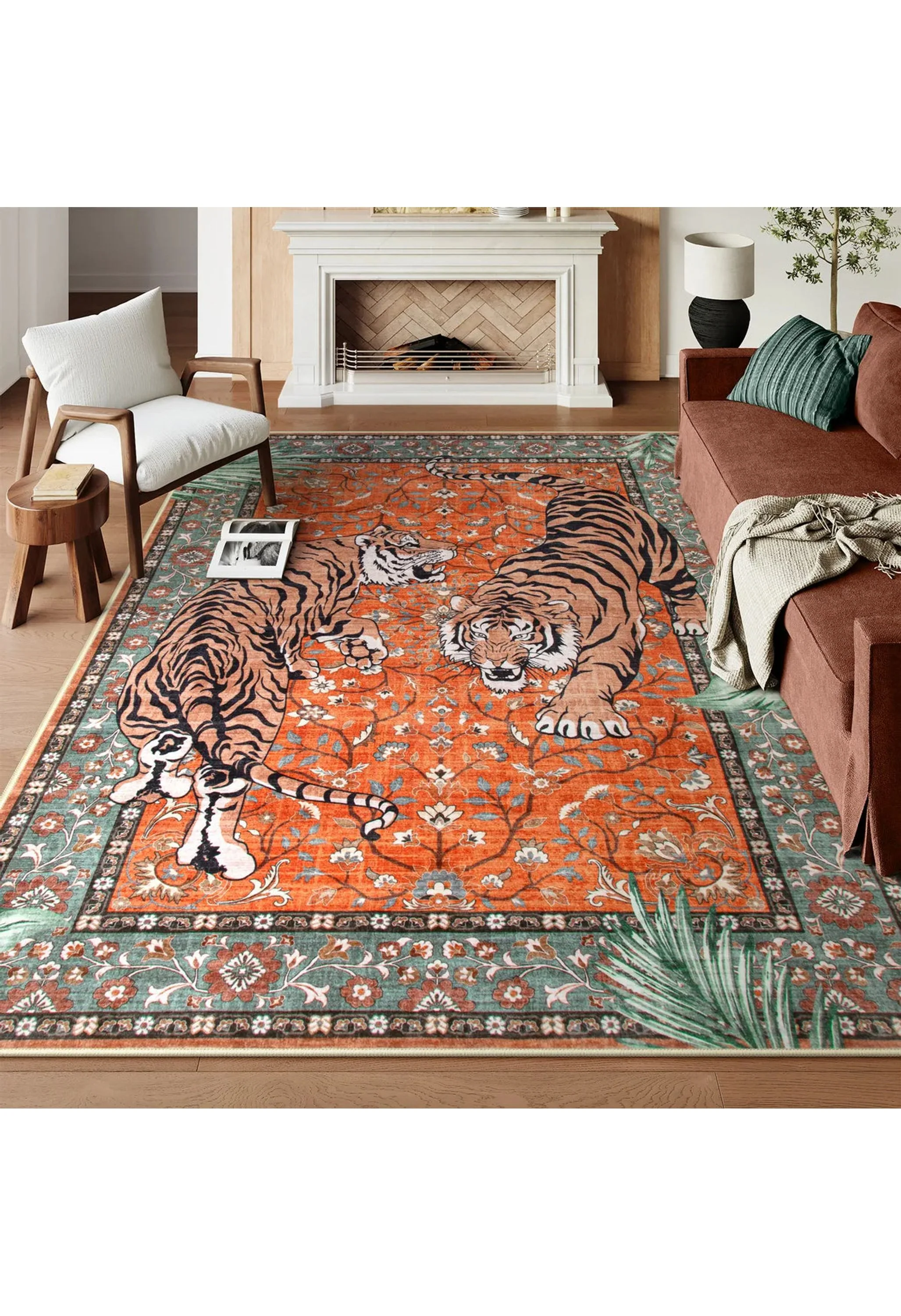 Rava Washable Wild Tiger Red Rug - Image 2