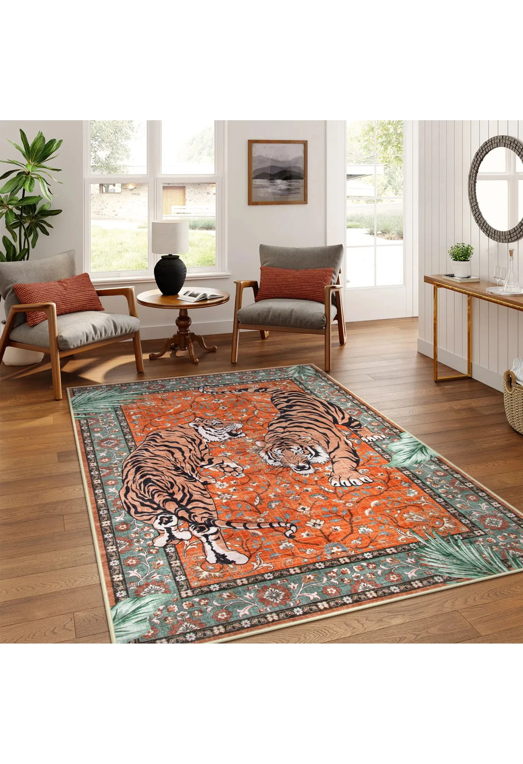 Rava Washable Wild Tiger Red Rug - Image 6