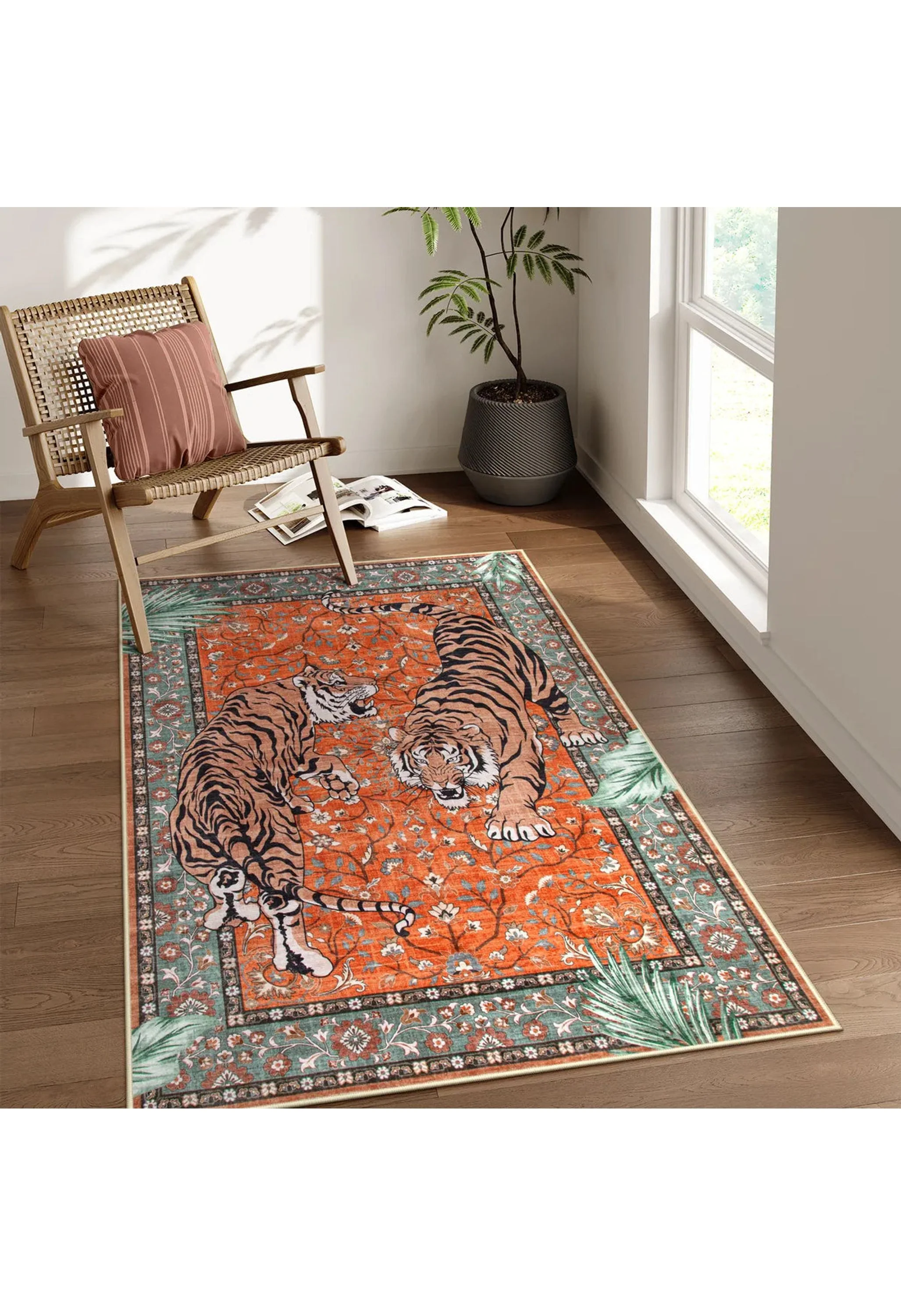Rava Washable Wild Tiger Red Rug - Image 8