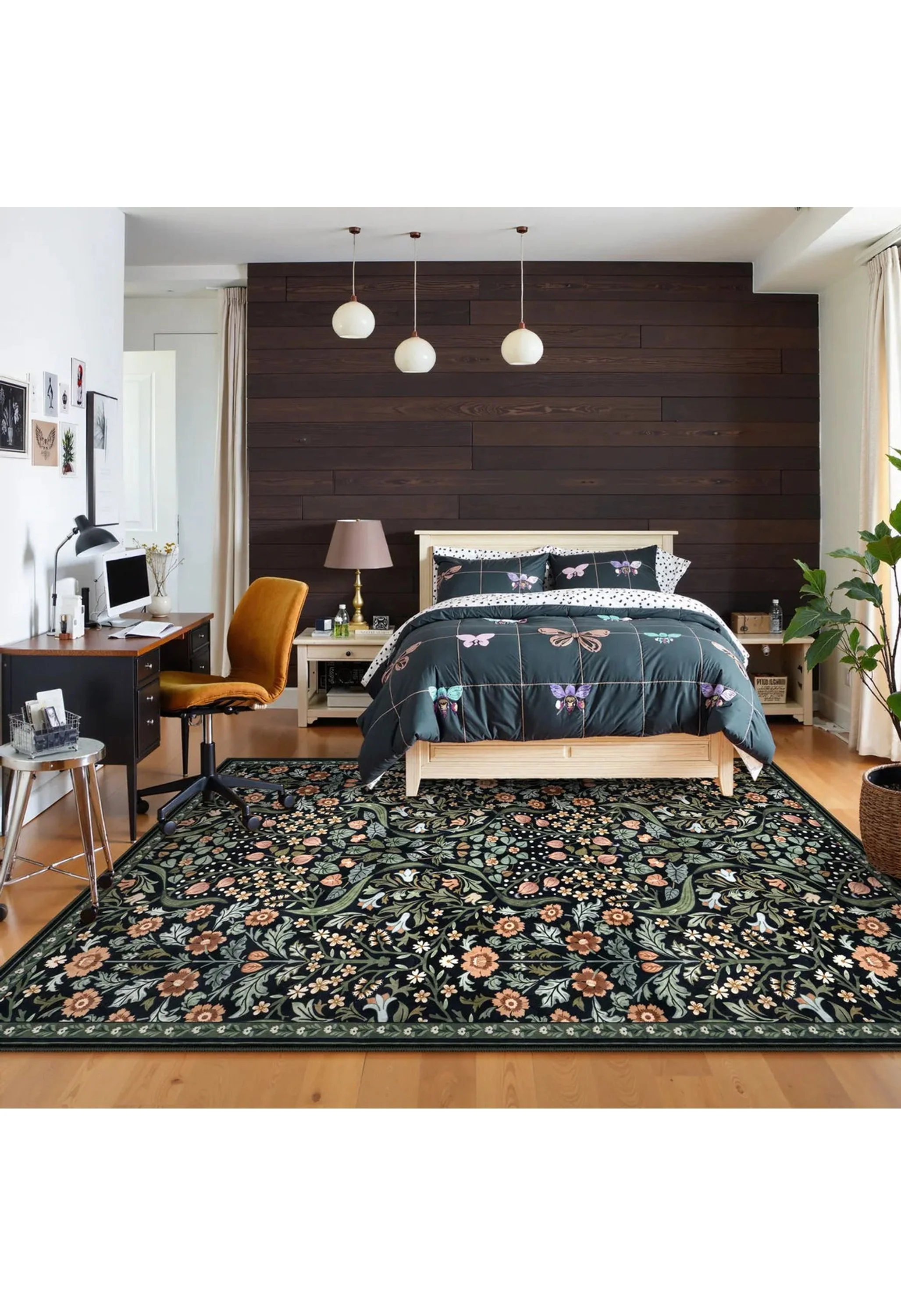 Claude Washable Maximalism Vibrant Blossom Floral Black Rug - Image 3
