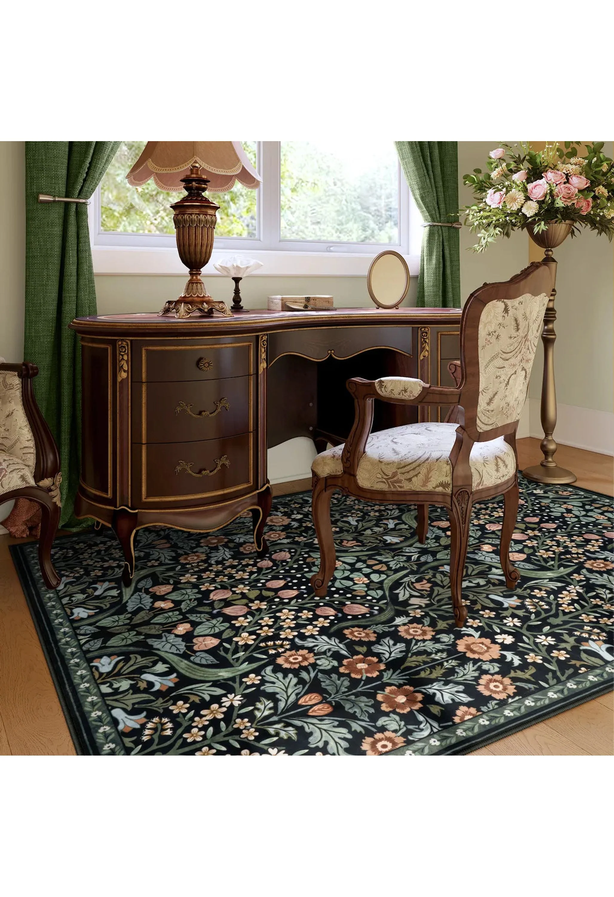 Claude Washable Maximalism Vibrant Blossom Floral Black Rug - Image 4