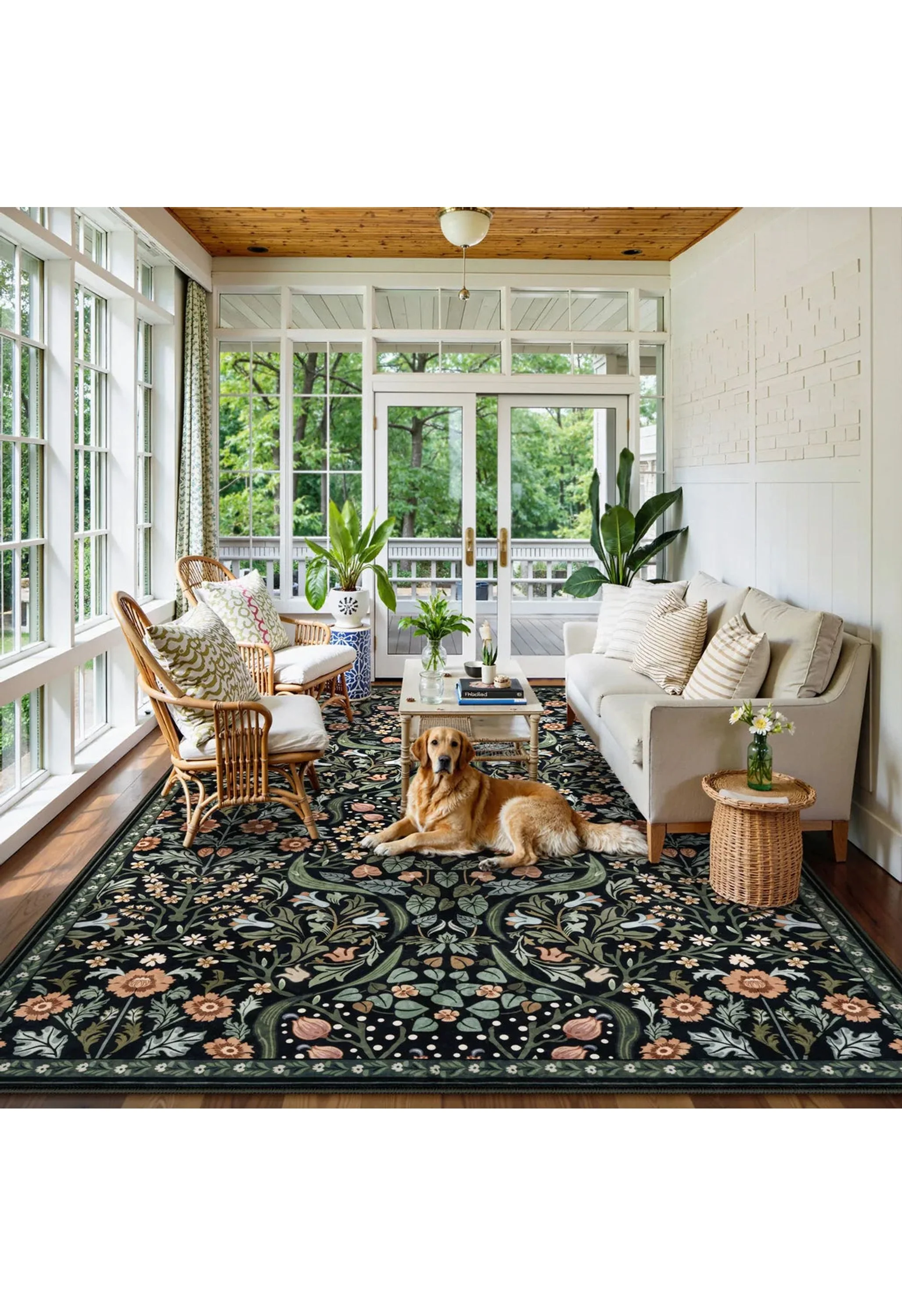 Claude Washable Maximalism Vibrant Blossom Floral Black Rug - Image 7