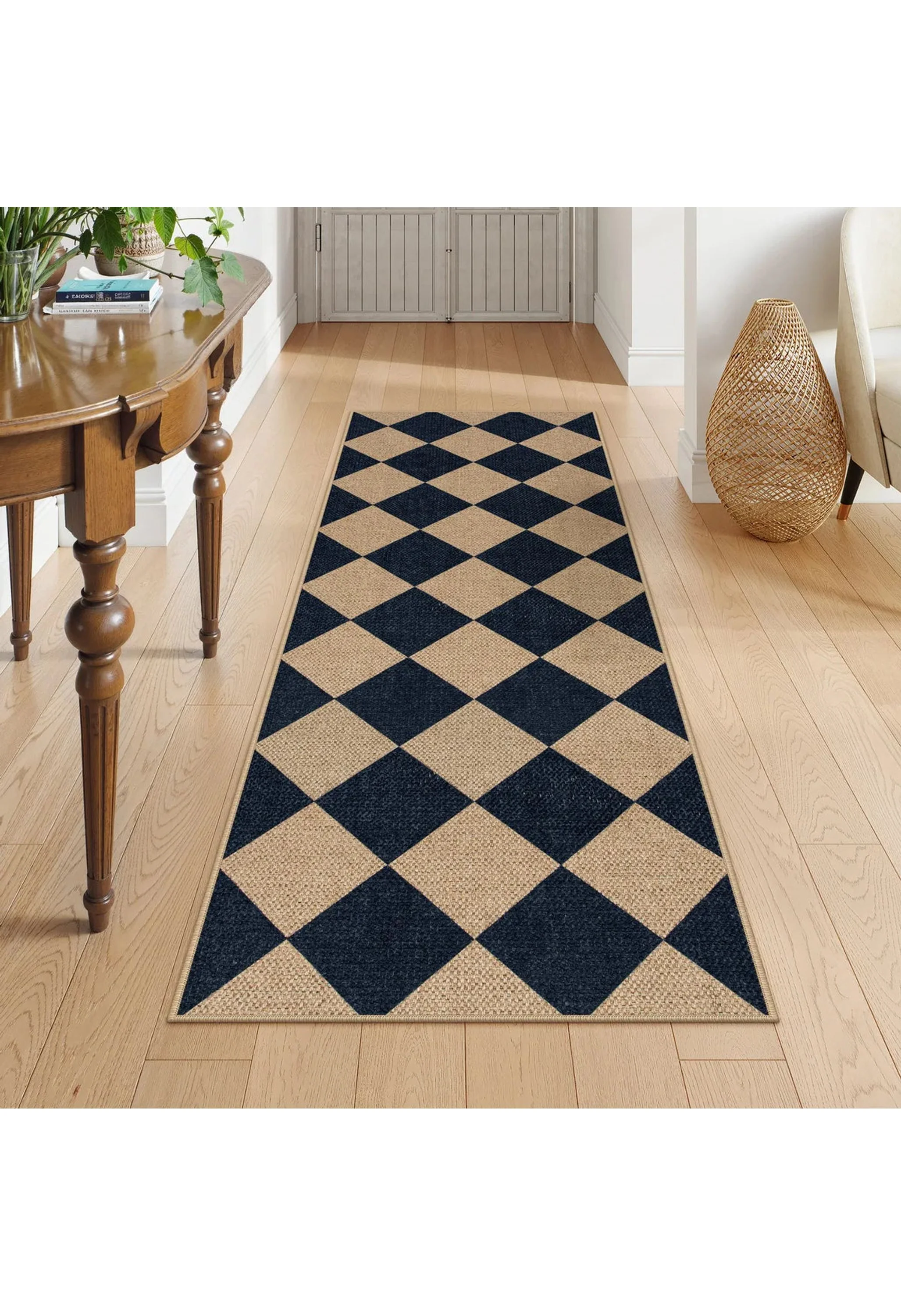 Coline Washable Geometric Checkered Easy Jute Black Indoor/Outdoor Rug - Image 2