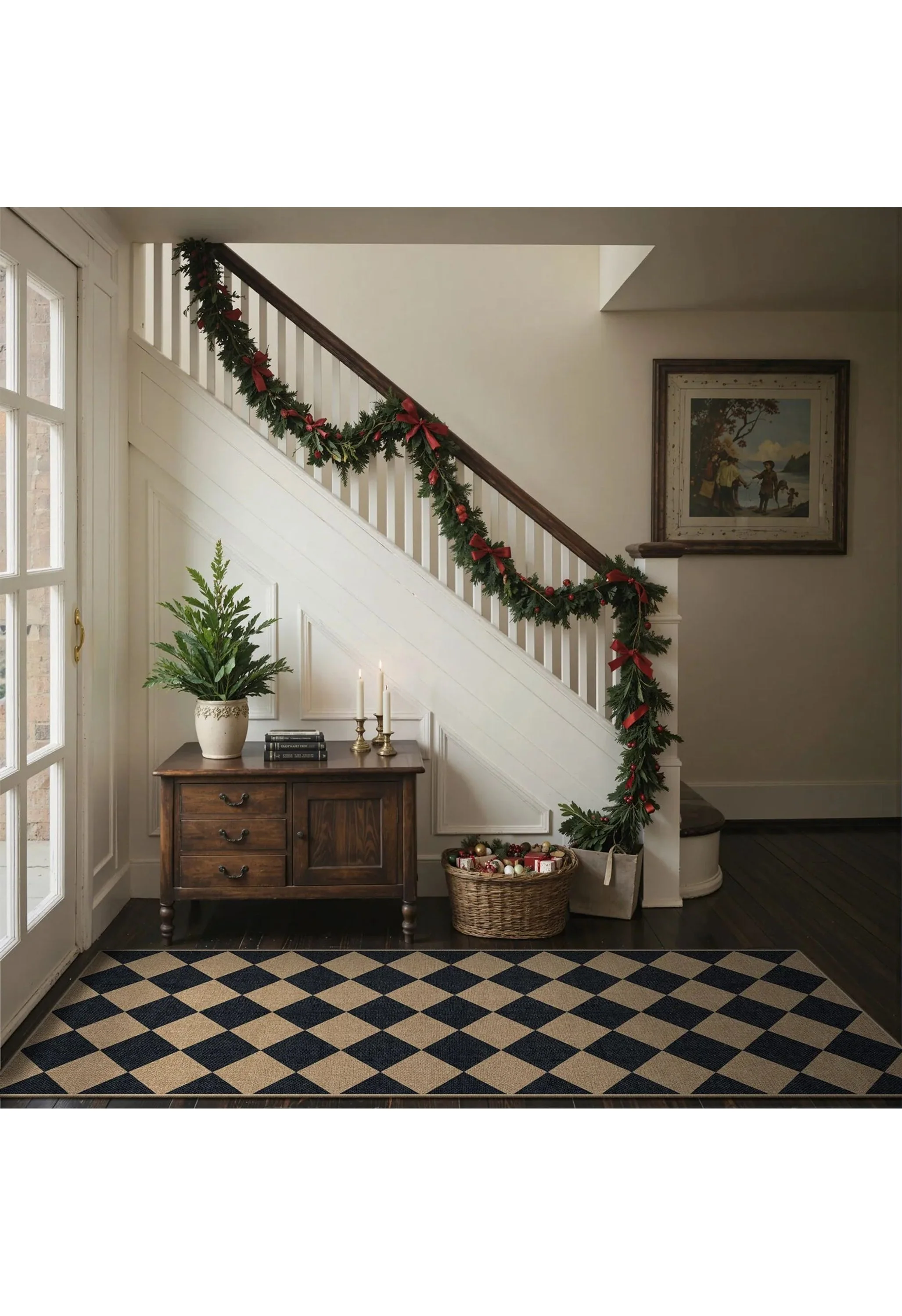 Coline Washable Geometric Checkered Easy Jute Black Indoor/Outdoor Rug - Image 4