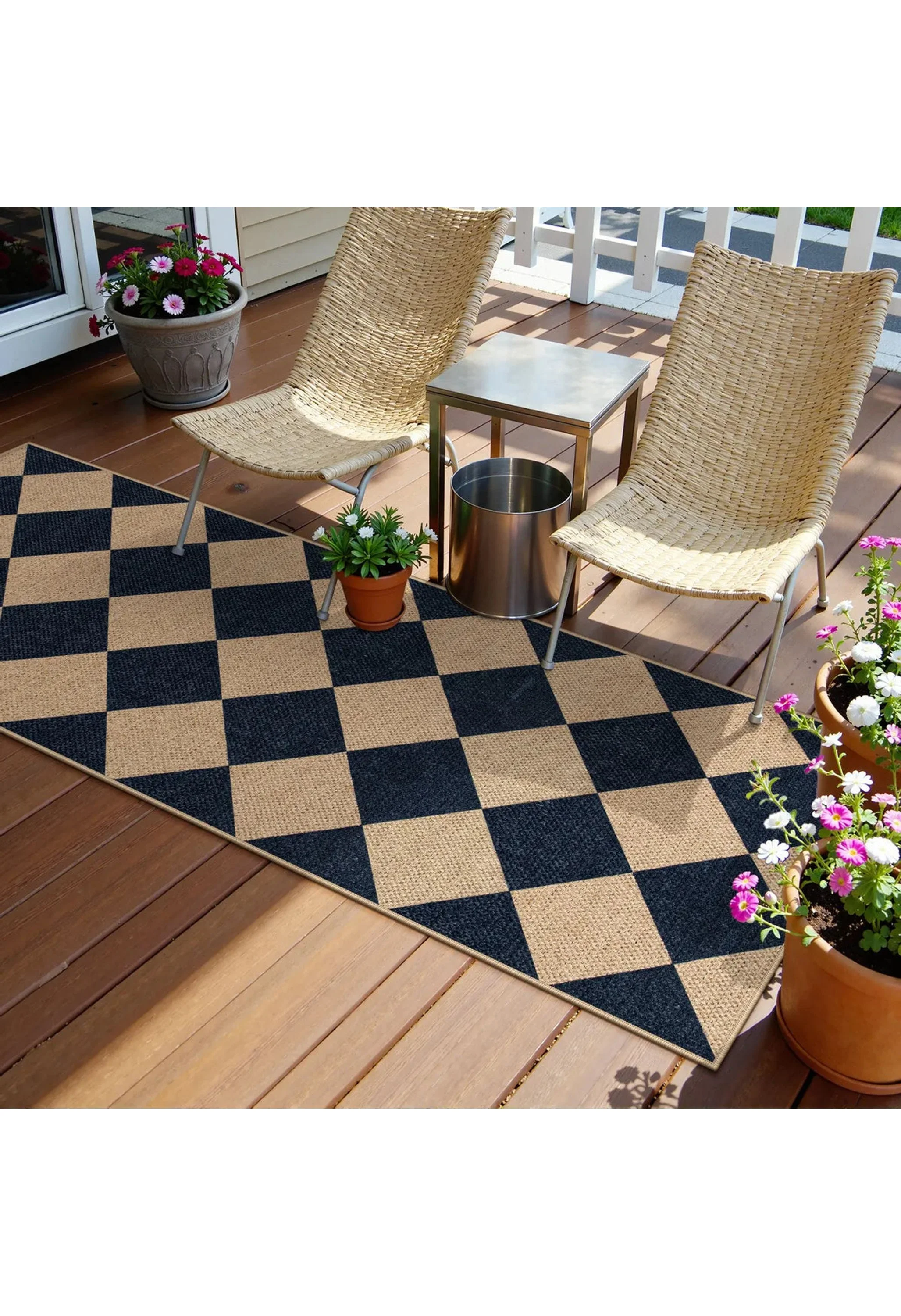 Coline Washable Geometric Checkered Easy Jute Black Indoor/Outdoor Rug - Image 7