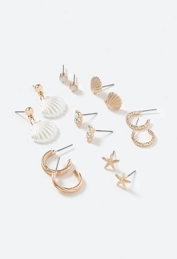 Ariel 7 Pairs Shell And Starfish Mixed Earrings Pack - Image 3