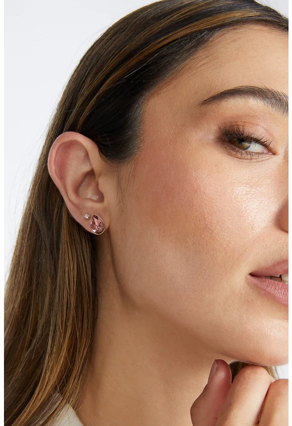 Arlet 6-Pairs Mixed Shape Glass Stud Earrings in Blush Tones - Image 2