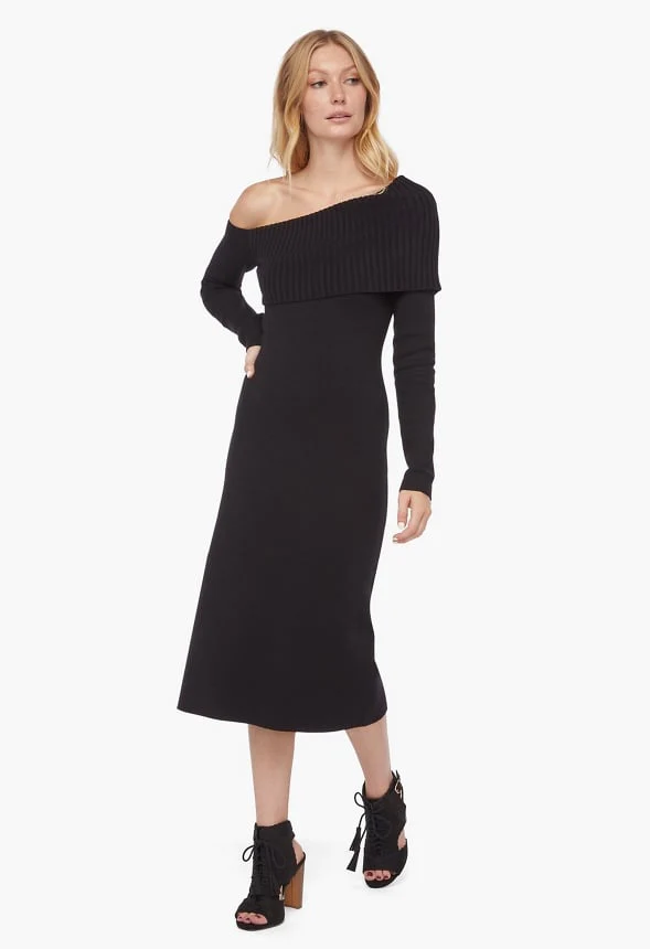 Asymmetrical Midi Sweater Dress - Image 2