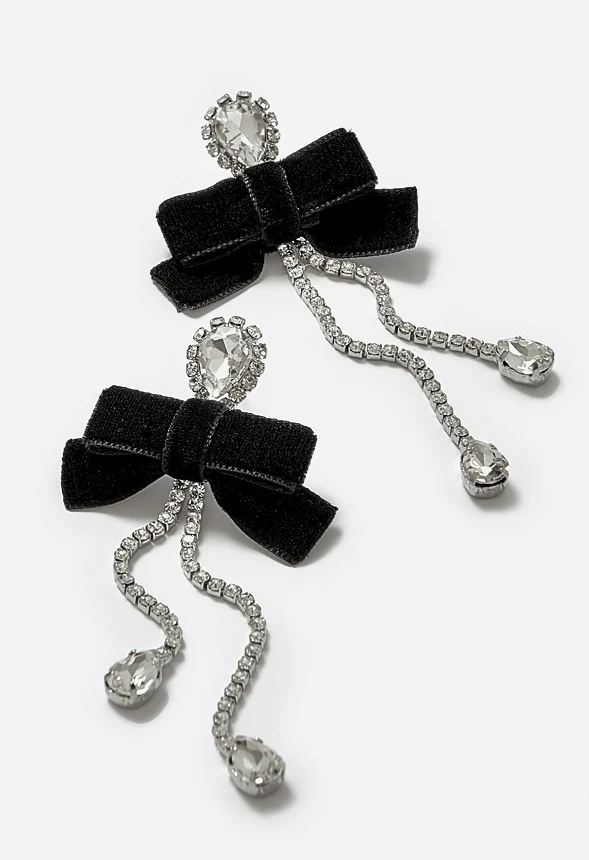 Aubrie Glass Stones And Cupchain Drop Earrings With Velvet Bows - Image 3