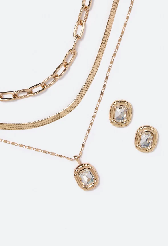 Avery Clean Crystal Drop Layered Necklace Set - Image 3