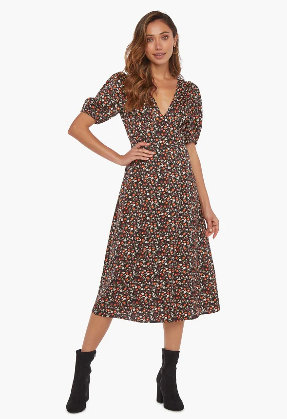 Balloon Sleeve Midi Dress