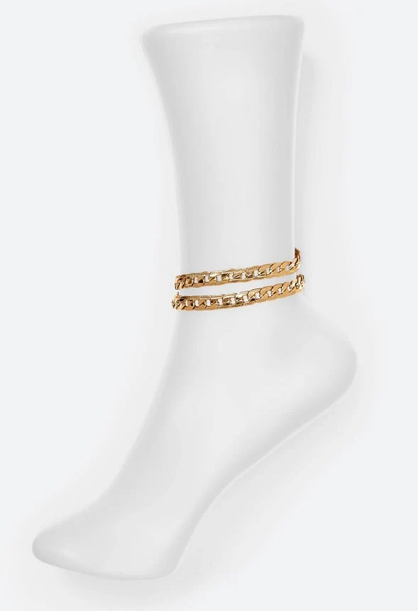 Beah 2 Row Anklet With Etched Curb Chain - Image 4