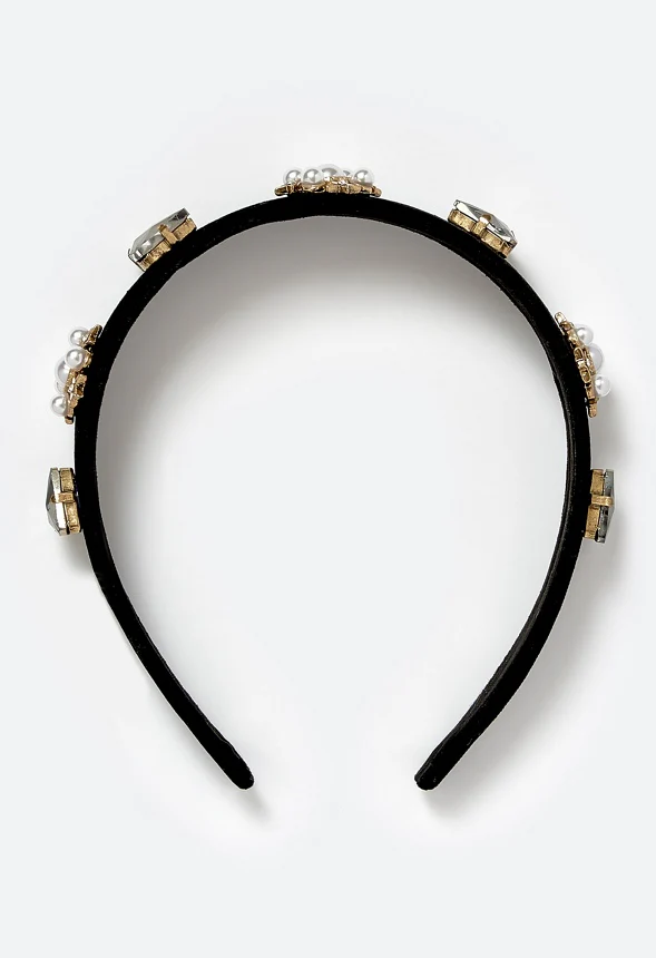 Bell Glass Pearls And Ornate Stones Velvet Alice Band - Image 3