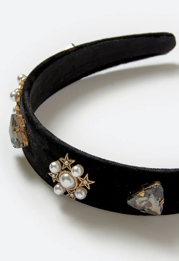 Bell Glass Pearls And Ornate Stones Velvet Alice Band - Image 4
