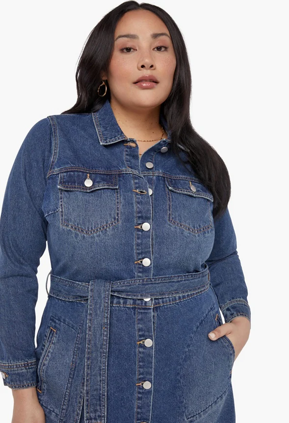 Belted Denim Dress - Image 4