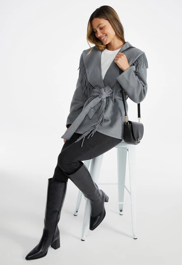 Belted Fringe Coat - Image 4