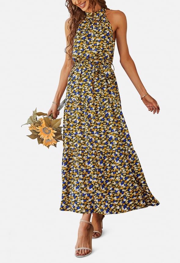 Belted Ruffle Hem Flowy Sun Dress - Image 2