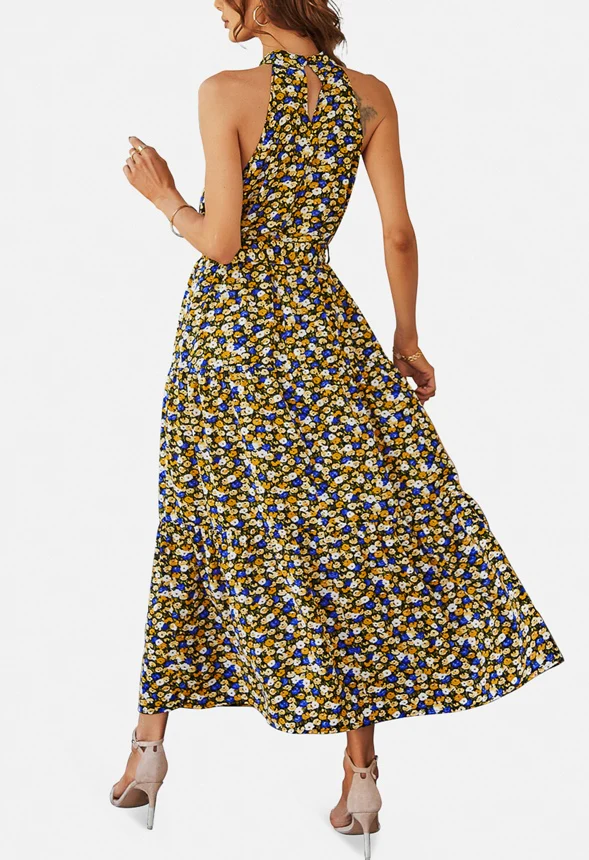 Belted Ruffle Hem Flowy Sun Dress - Image 3